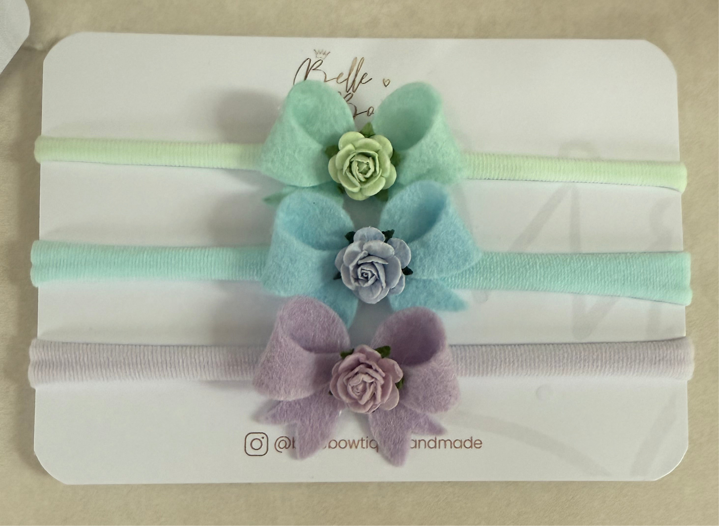 Simple newborn flower headband open rose on soft nylon dainty headband felt bow newborn gift set 6 headbands