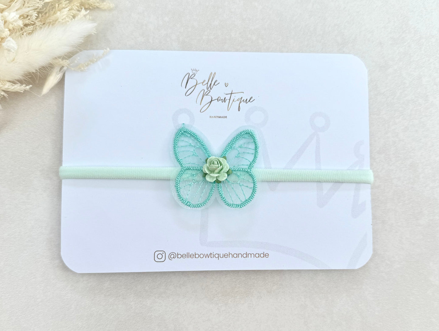 Mint Green Butterfly Baby Headband with Rose Flower