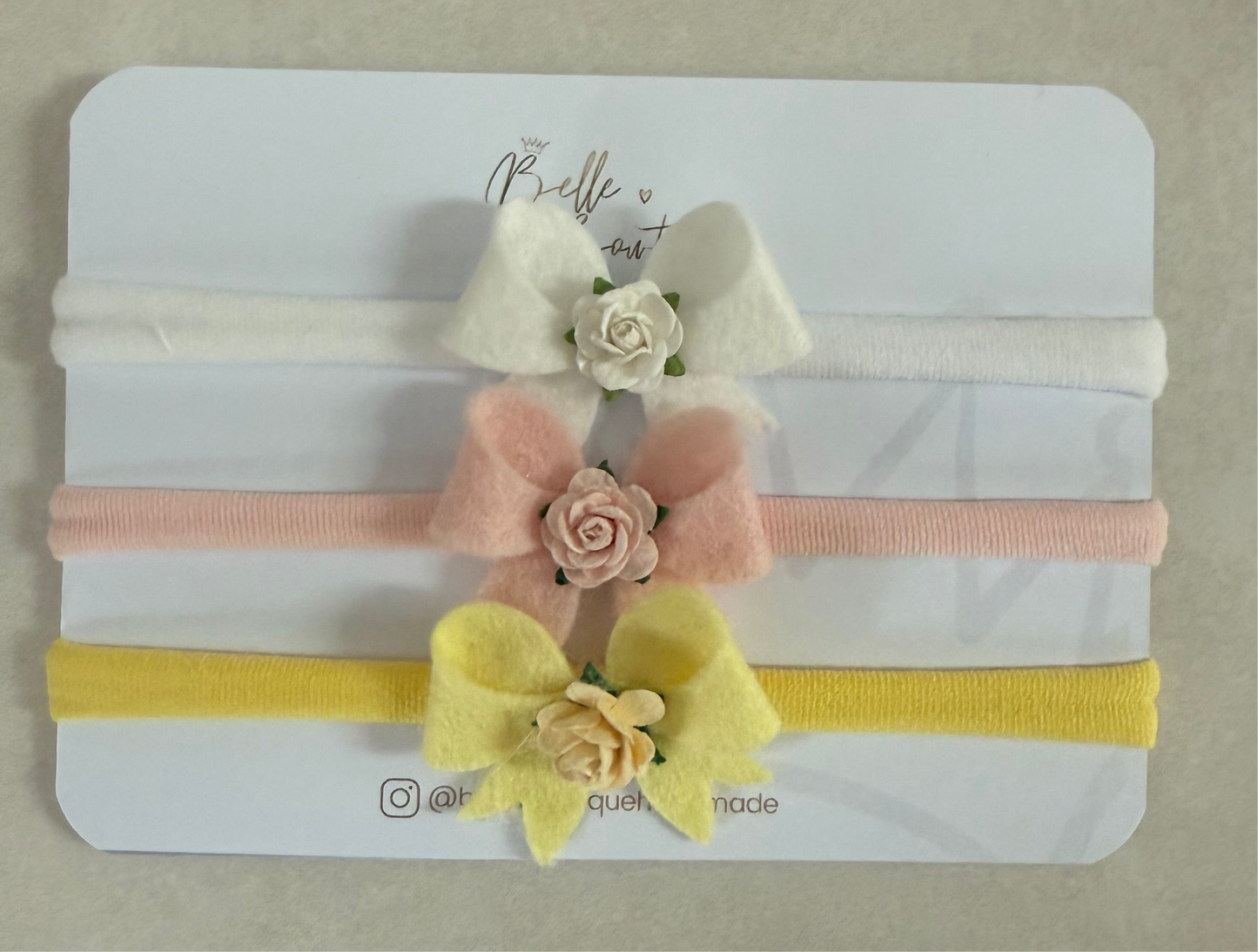 Simple newborn flower headband open rose on soft nylon dainty headband felt bow newborn gift set 6 headbands