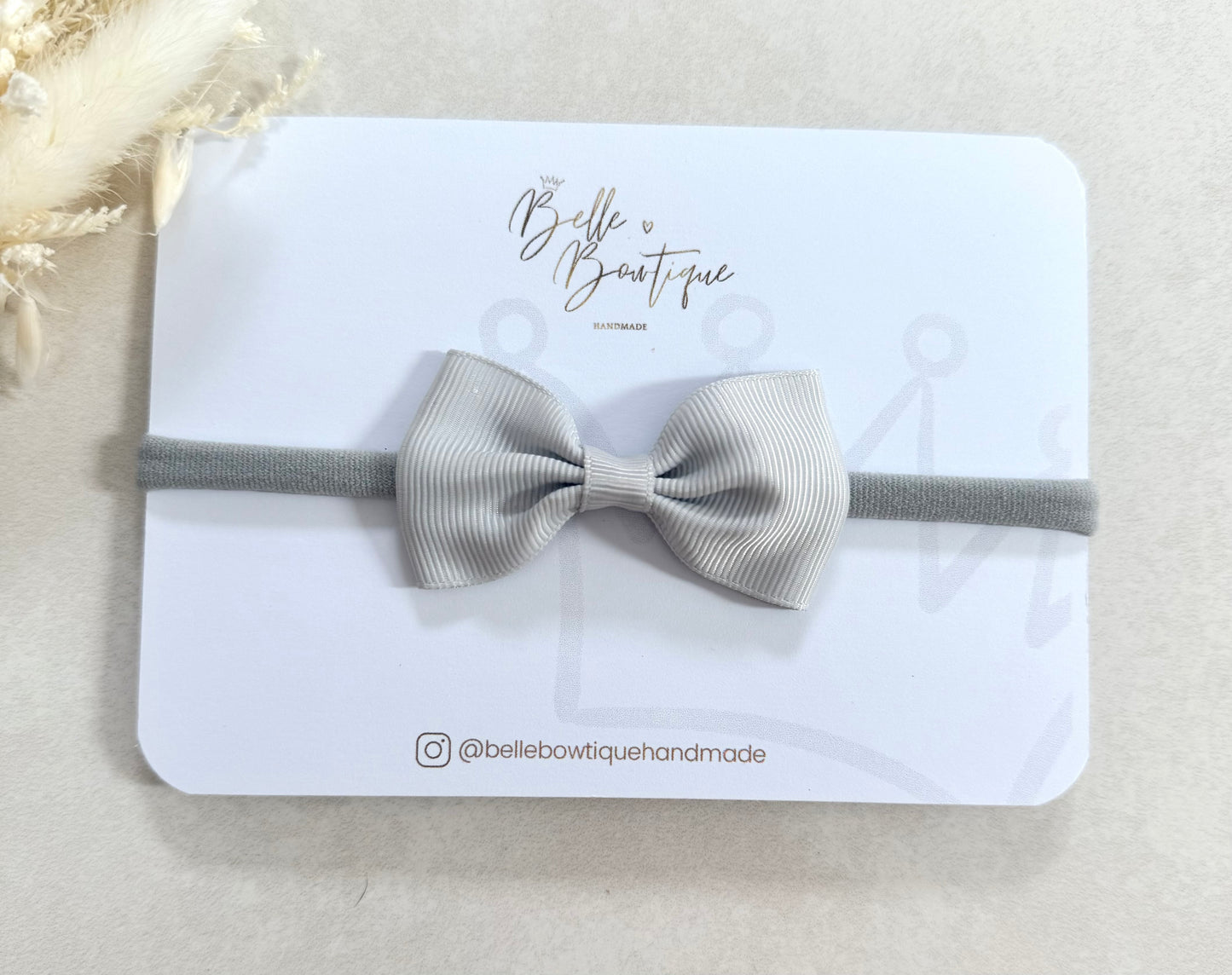 Silver Grey Grosgrain Bow Baby Headband
