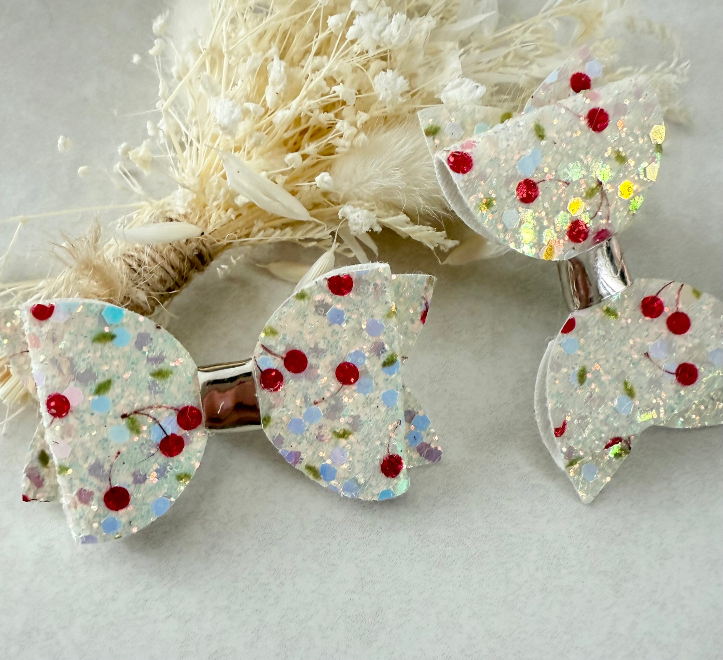 Pair of Cherry Print Glitter Hair Bows
