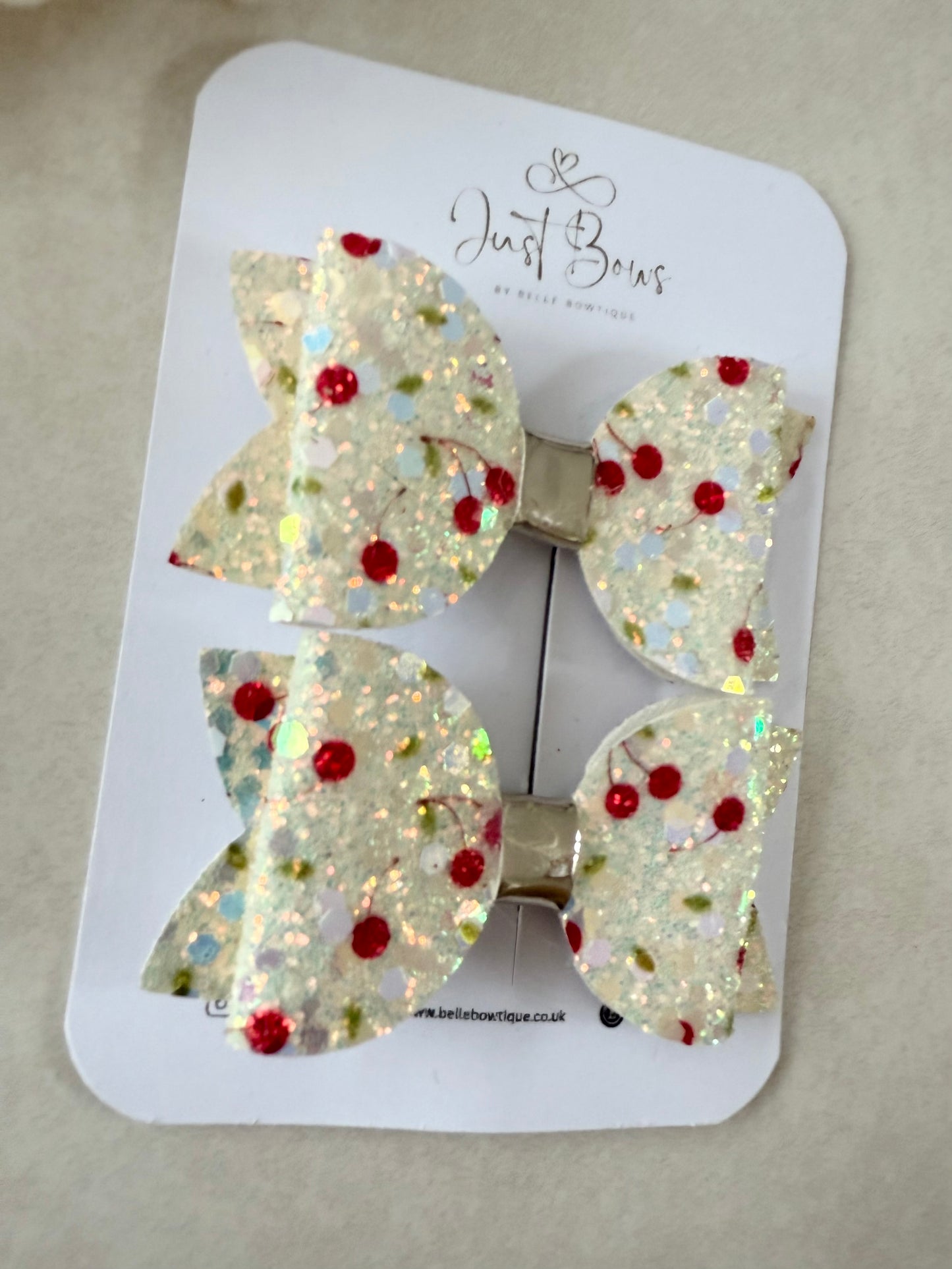 Pair of Cherry Print Glitter Hair Bows