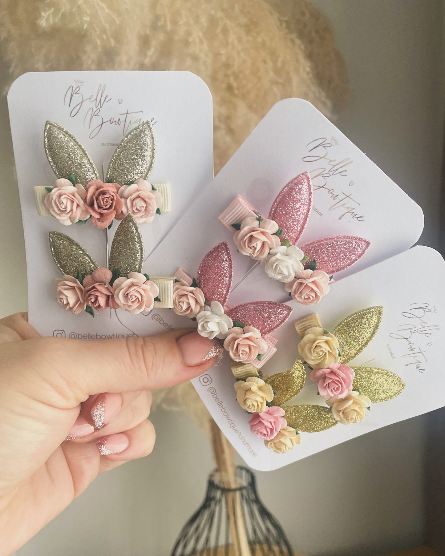 Bunny Ear Flower Clips - Choose colour - 1 pair