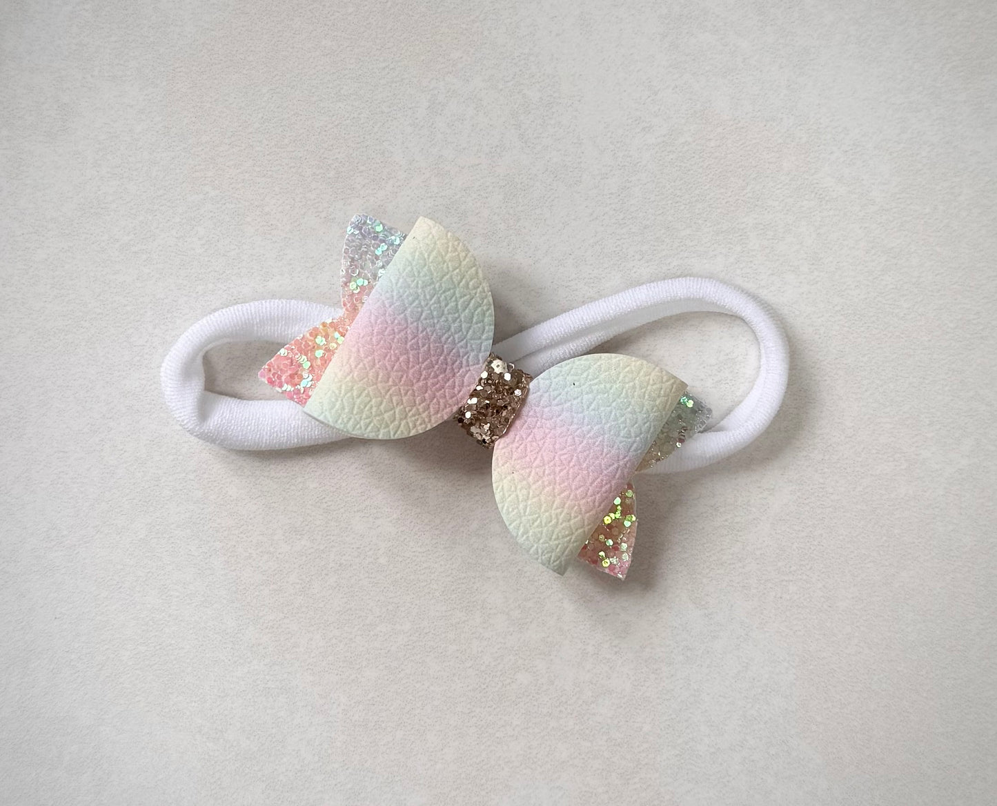 Rainbow Glitter Bow Baby Headband
