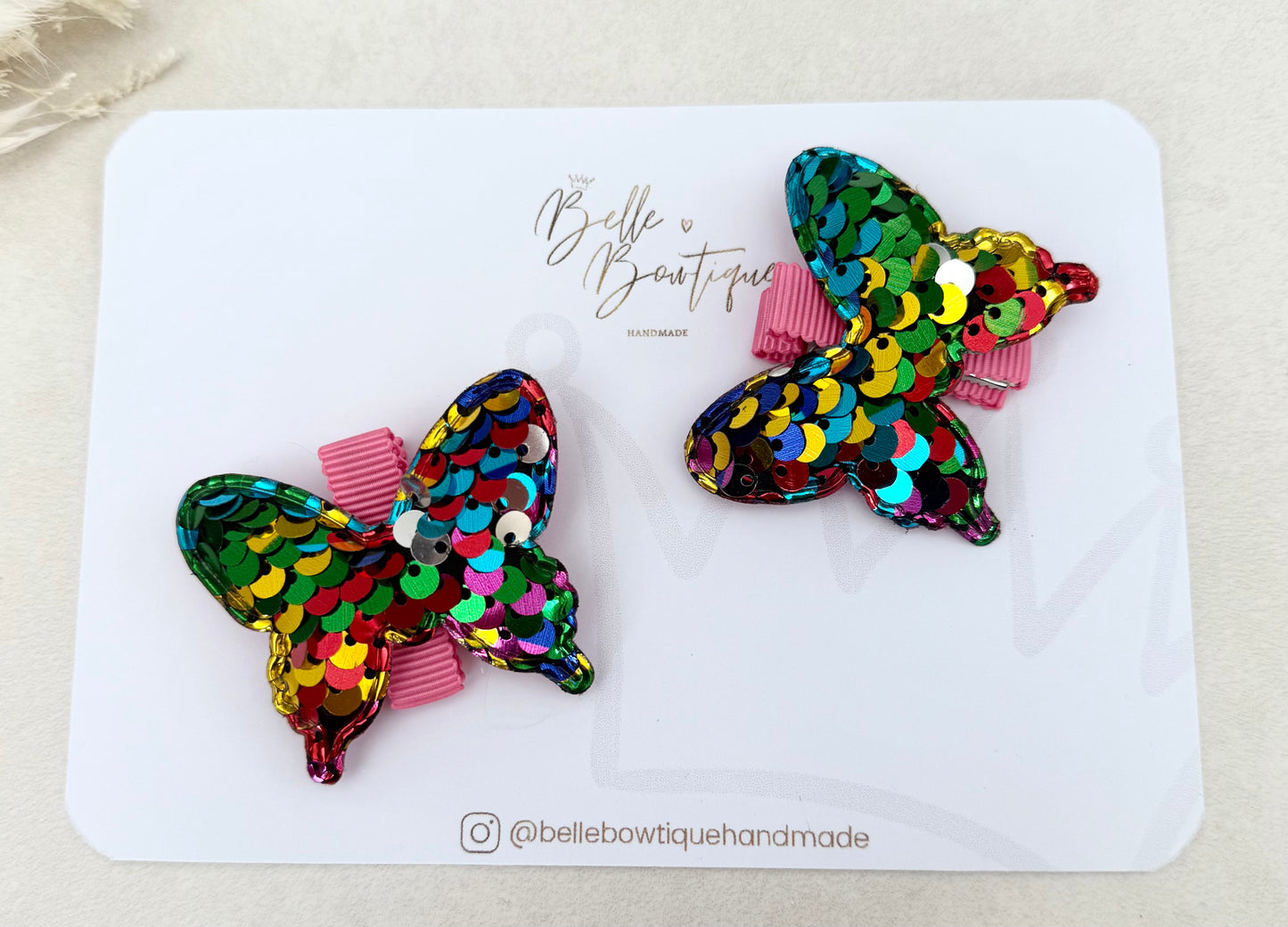 Sequin Butterfly Clips - pair