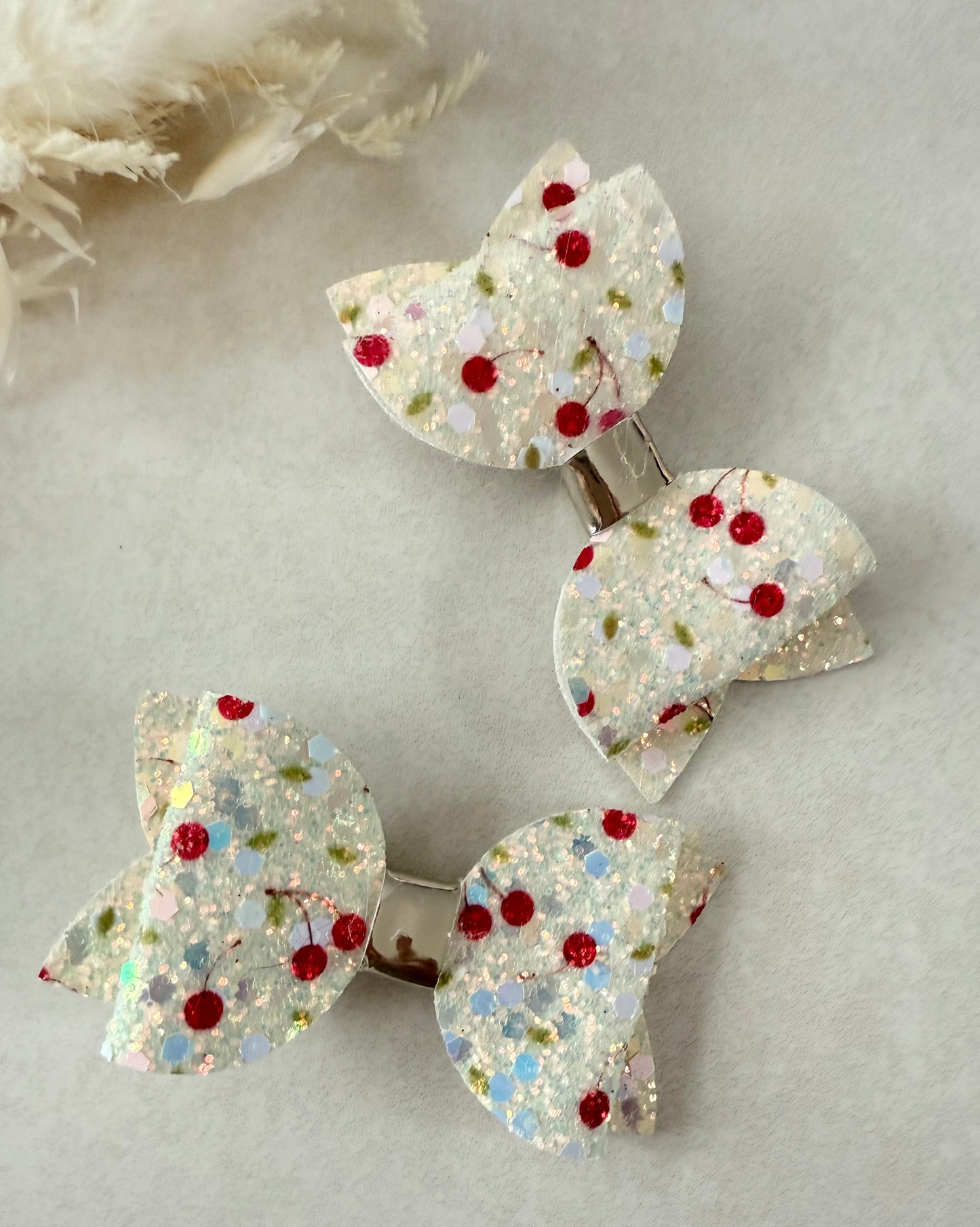 Pair of Cherry Print Glitter Hair Bows