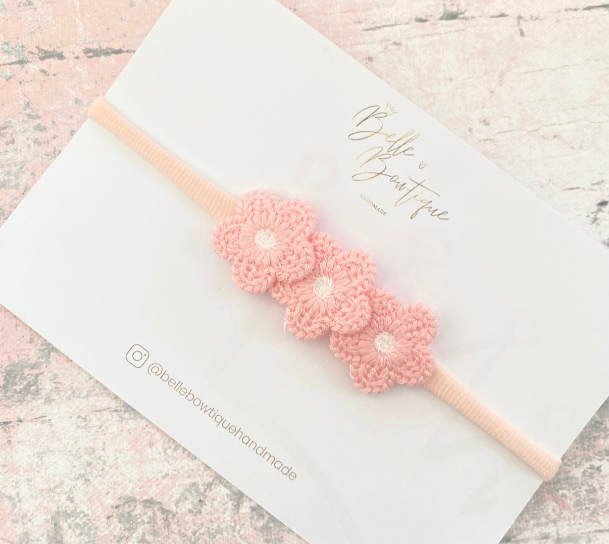 Pink Crochet Flower Baby Headband