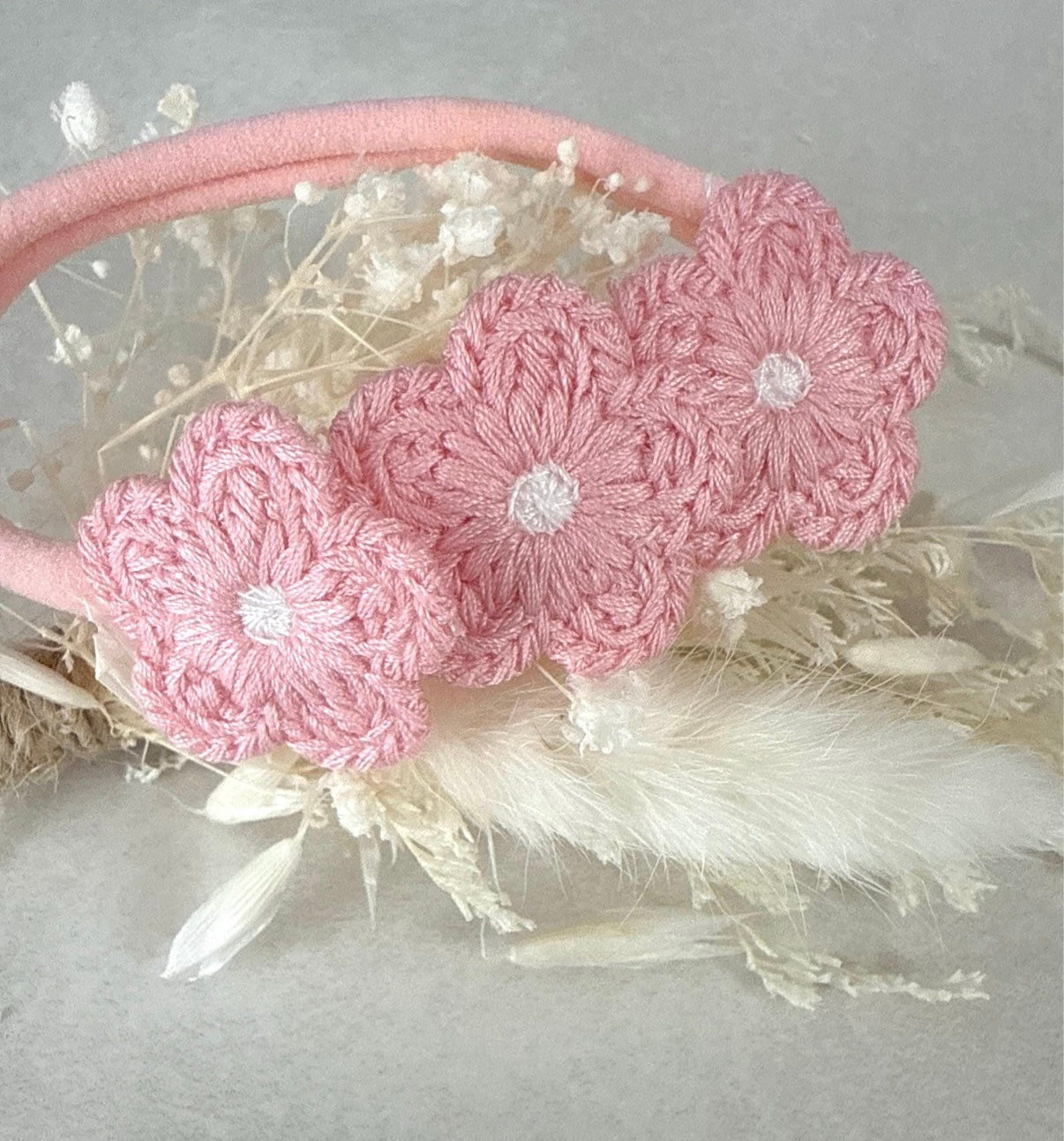 Pink Crochet Flower Baby Headband