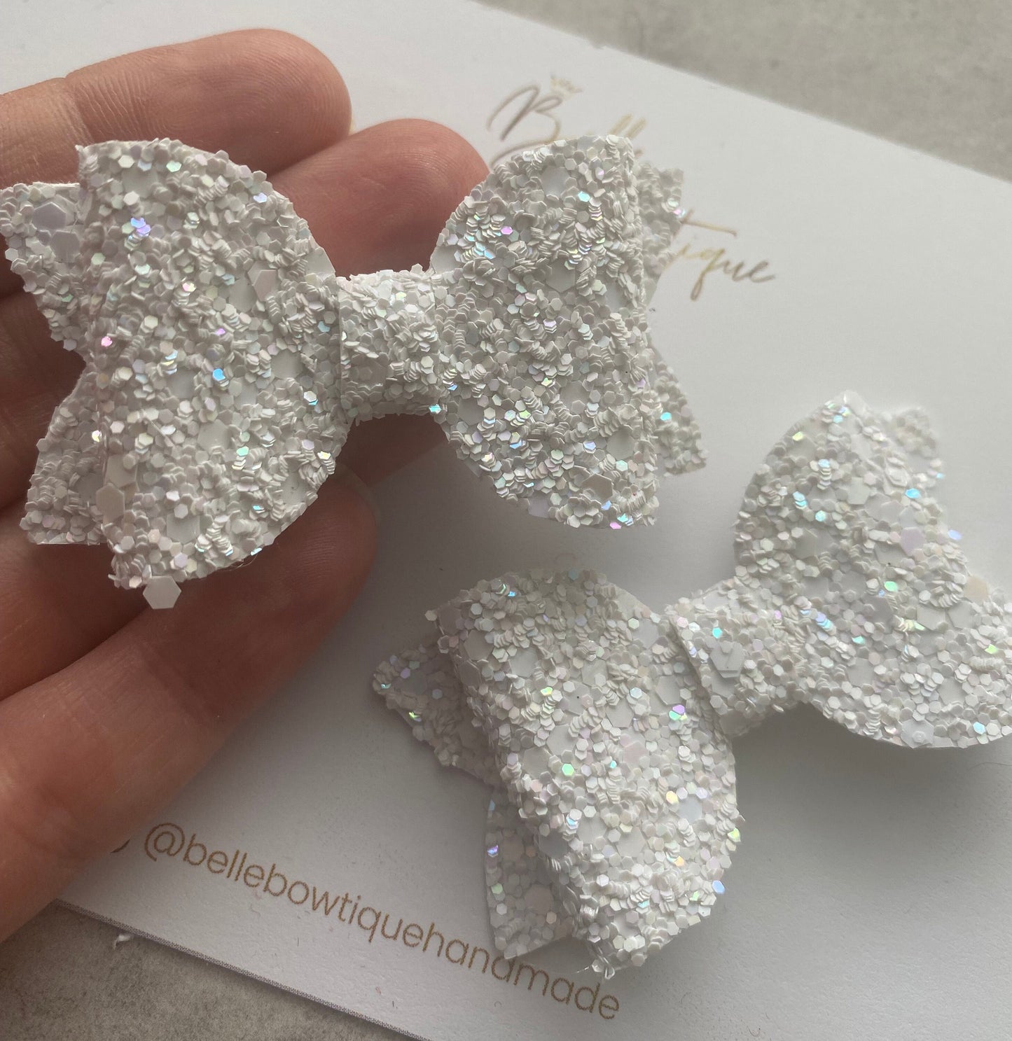 Girls Hair Clip | White Bow Clip | Pair of Clips | Girls Bow Clips | Piggies Bows | White Bow Glitter Clip | Birthday Gift | Toddler Clips