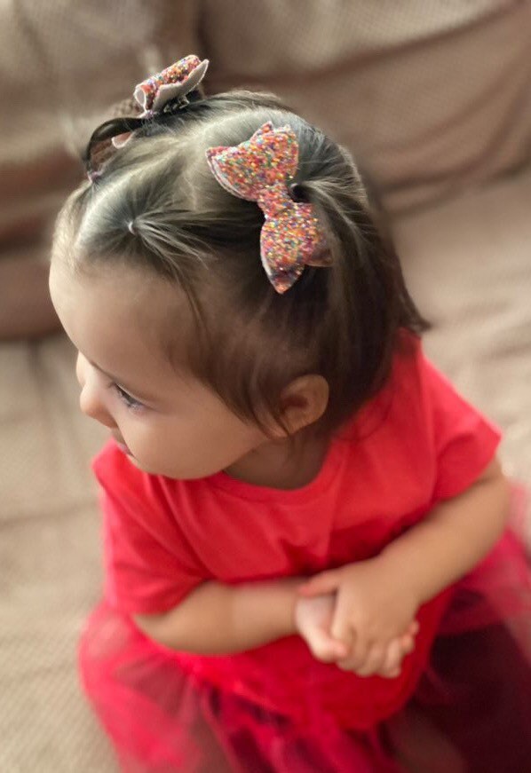 Girls Hair Clip | Unicorn Sparkle Glitter Clip | Pair of Bows Clips | Girls Bow Clips | Small Bows | Bows for Toddlers