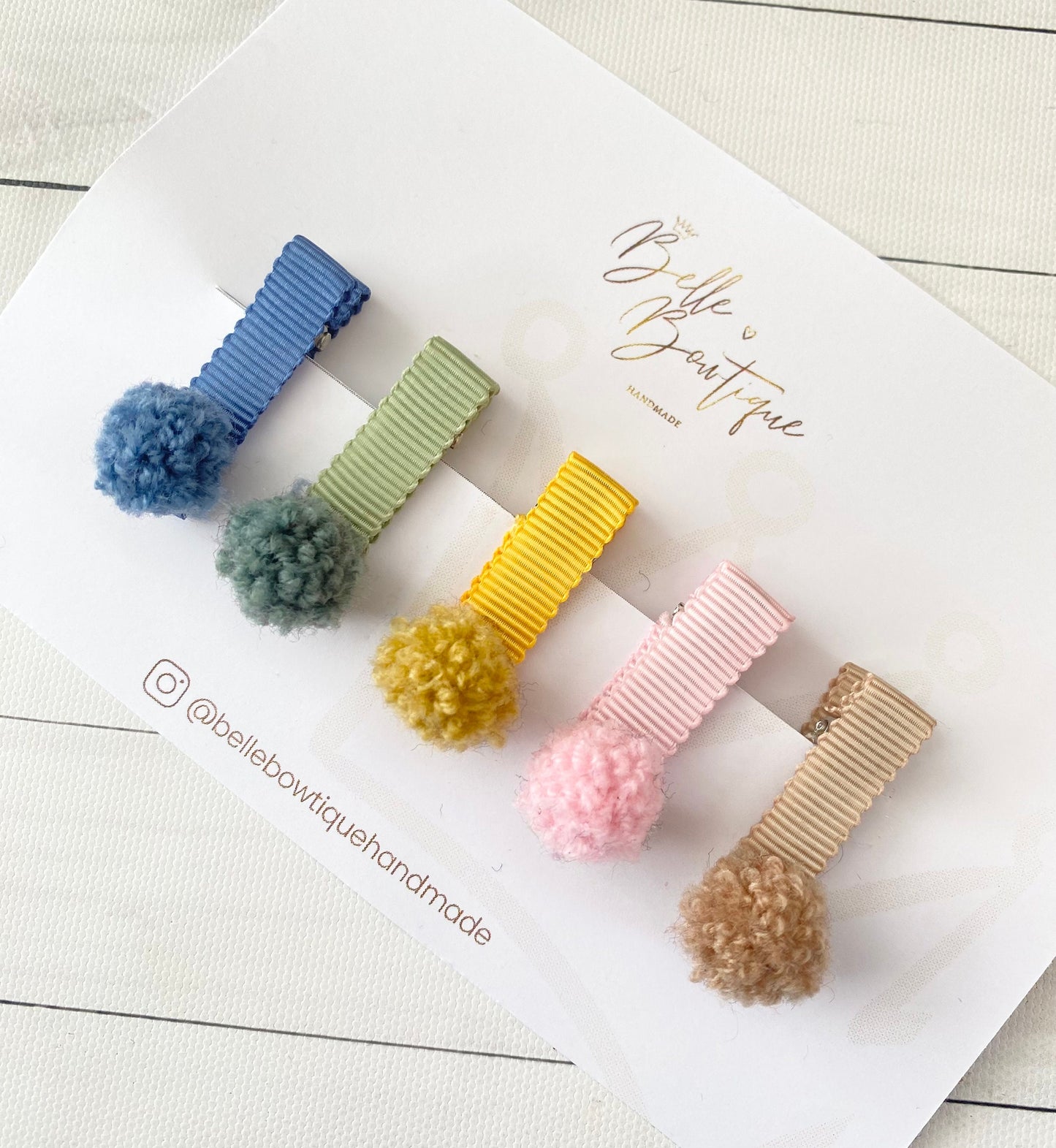 Ribbon pom pom fringe clips - toddler clips - baby hair clips - small ribbon clips - choose own colours - fully lined clips - mini clips