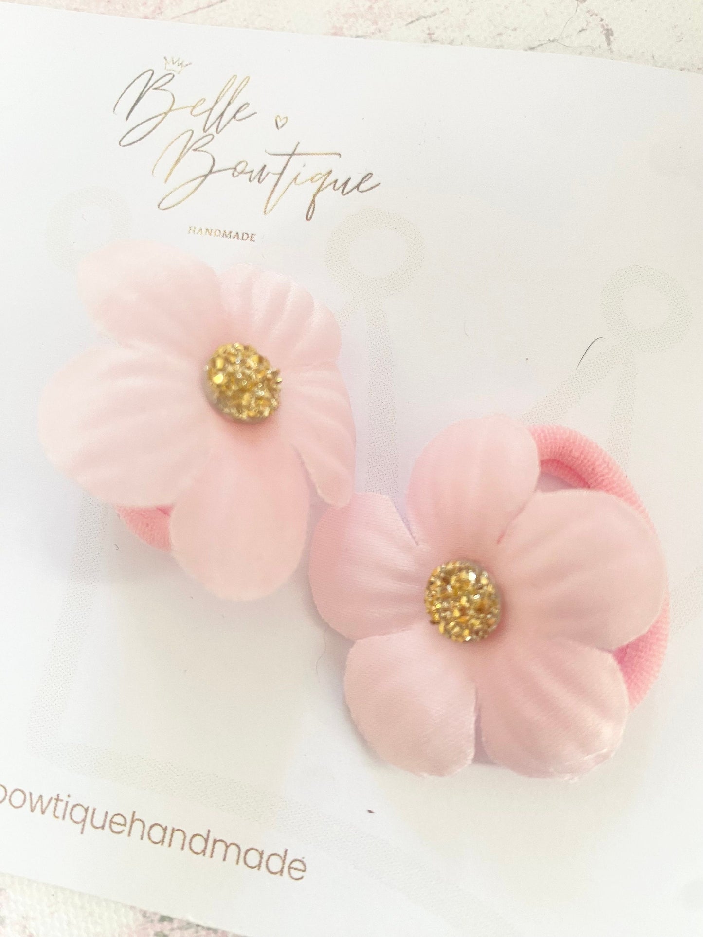 White Flower Hair Bobbles - Hair Ties - Pigtail Elastics - Piggy Bows - Pair of Toddler Hair Bobbles - Pink Flower - Girls Hair Accessories