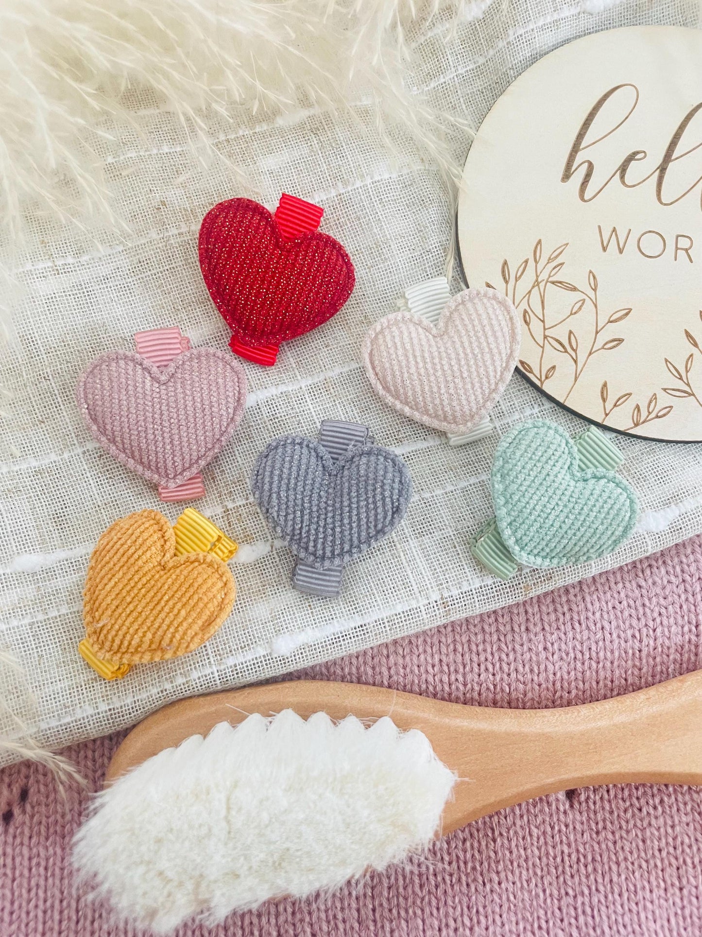 Fabric Heart fringe clips - small clips - mini clips - Hair clips for girls - small clips - toddler hair clips - baby hair clips