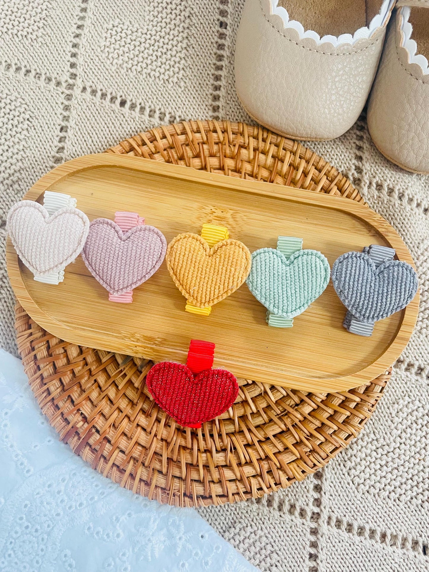 Fabric Heart fringe clips - small clips - mini clips - Hair clips for girls - small clips - toddler hair clips - baby hair clips