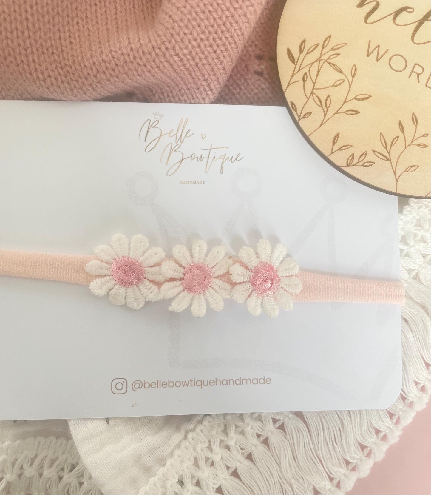 Pink Daisy headband nylon soft dainty headband baby headband baby girl headband pink baby headband