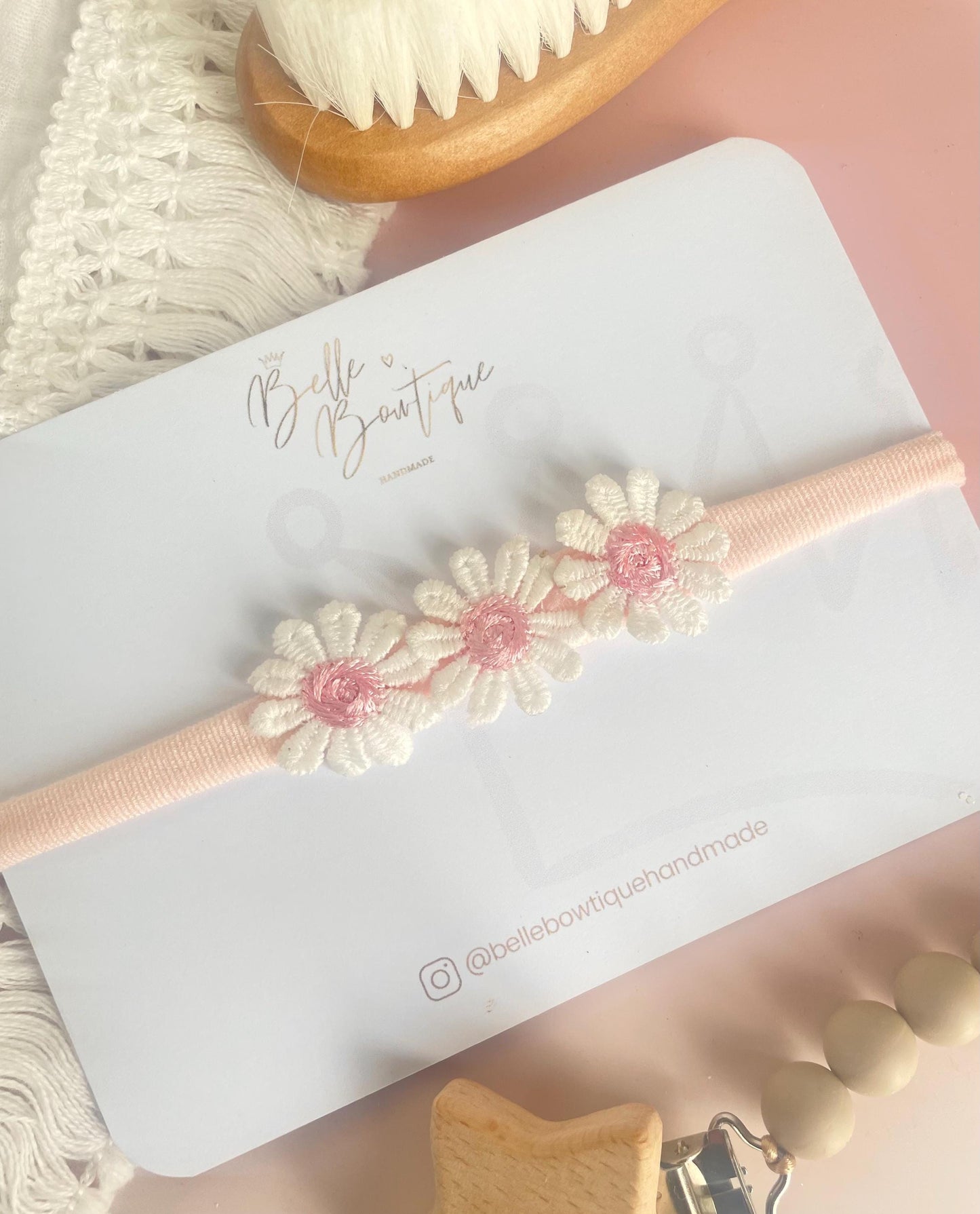 Pink Daisy headband nylon soft dainty headband baby headband baby girl headband pink baby headband