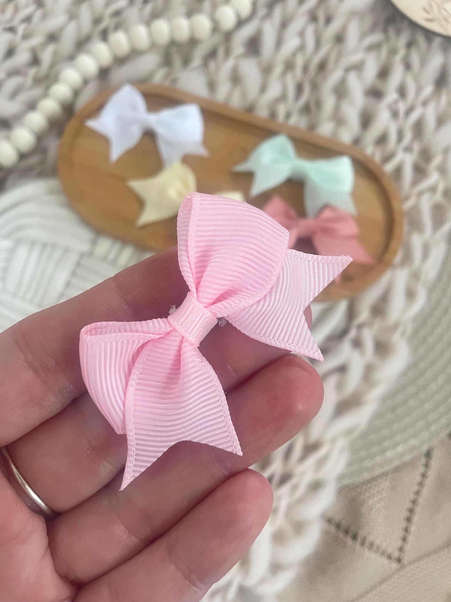 Ribbon Bow Hair Clips Fringe clips pack of 5- Baby Hair Bows for Girls - Groisgrain ribbon Clip pack - toddler clip small - baby hair clip