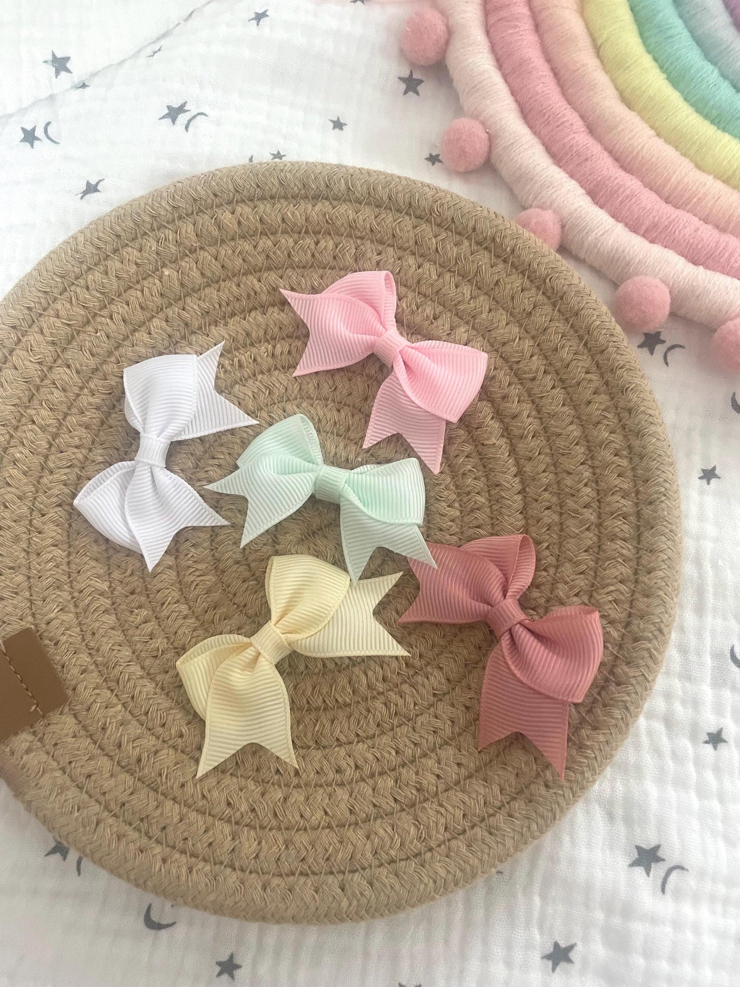 Ribbon Bow Hair Clips Fringe clips pack of 5- Baby Hair Bows for Girls - Groisgrain ribbon Clip pack - toddler clip small - baby hair clip