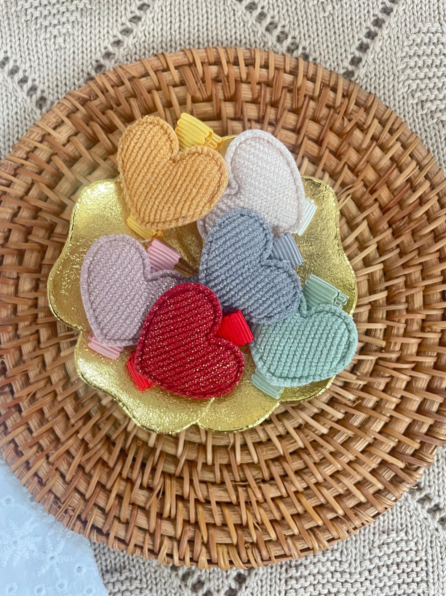Fabric Heart fringe clips - small clips - mini clips - Hair clips for girls - small clips - toddler hair clips - baby hair clips