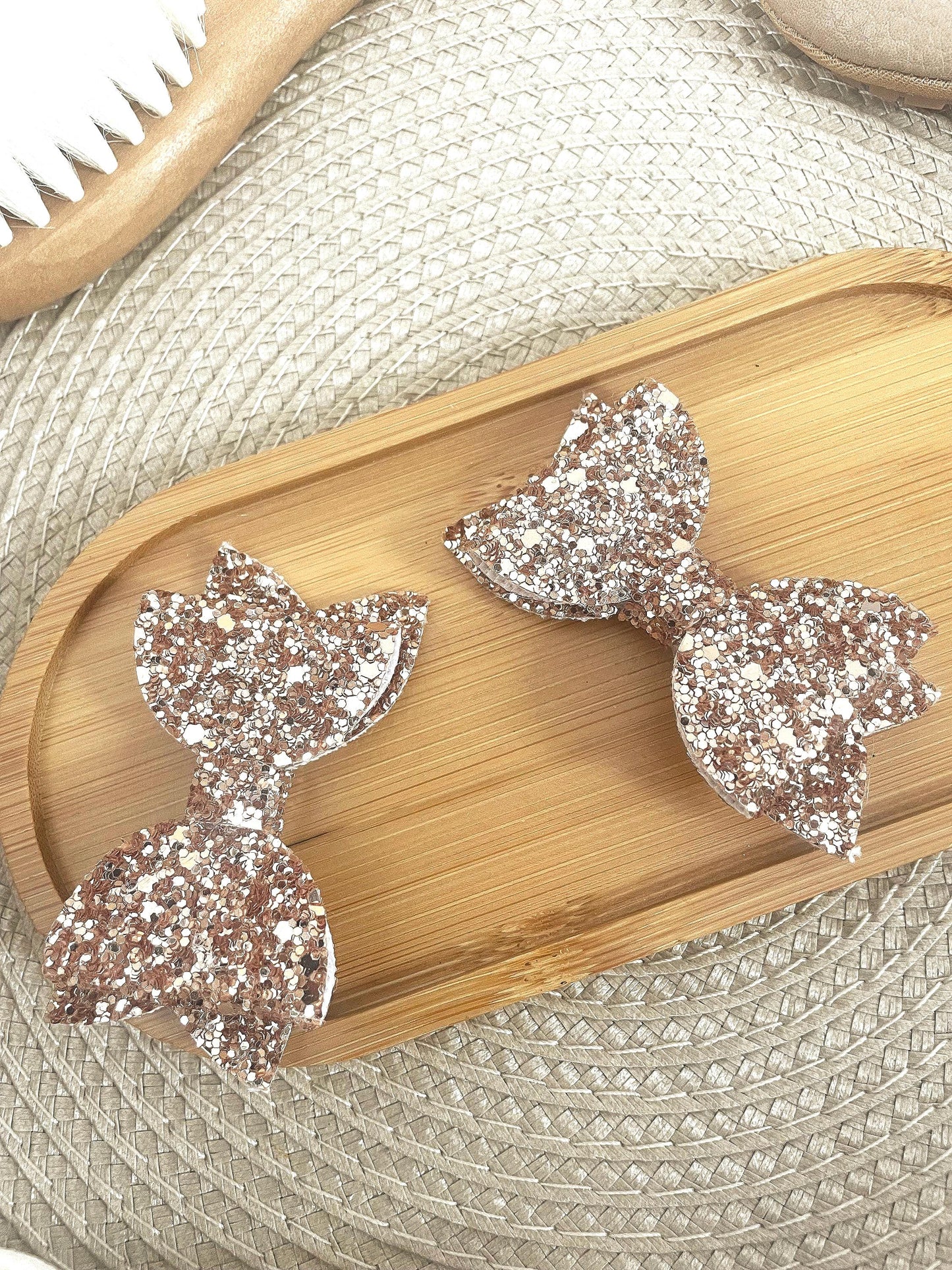 Rose Gold Bow Clips - Hair Clips - Pigtail Clips - Piggy Bow - Fringe Clips - Glitter Clips- Baby Bows - Hair Clips - Girls Hair Accessories
