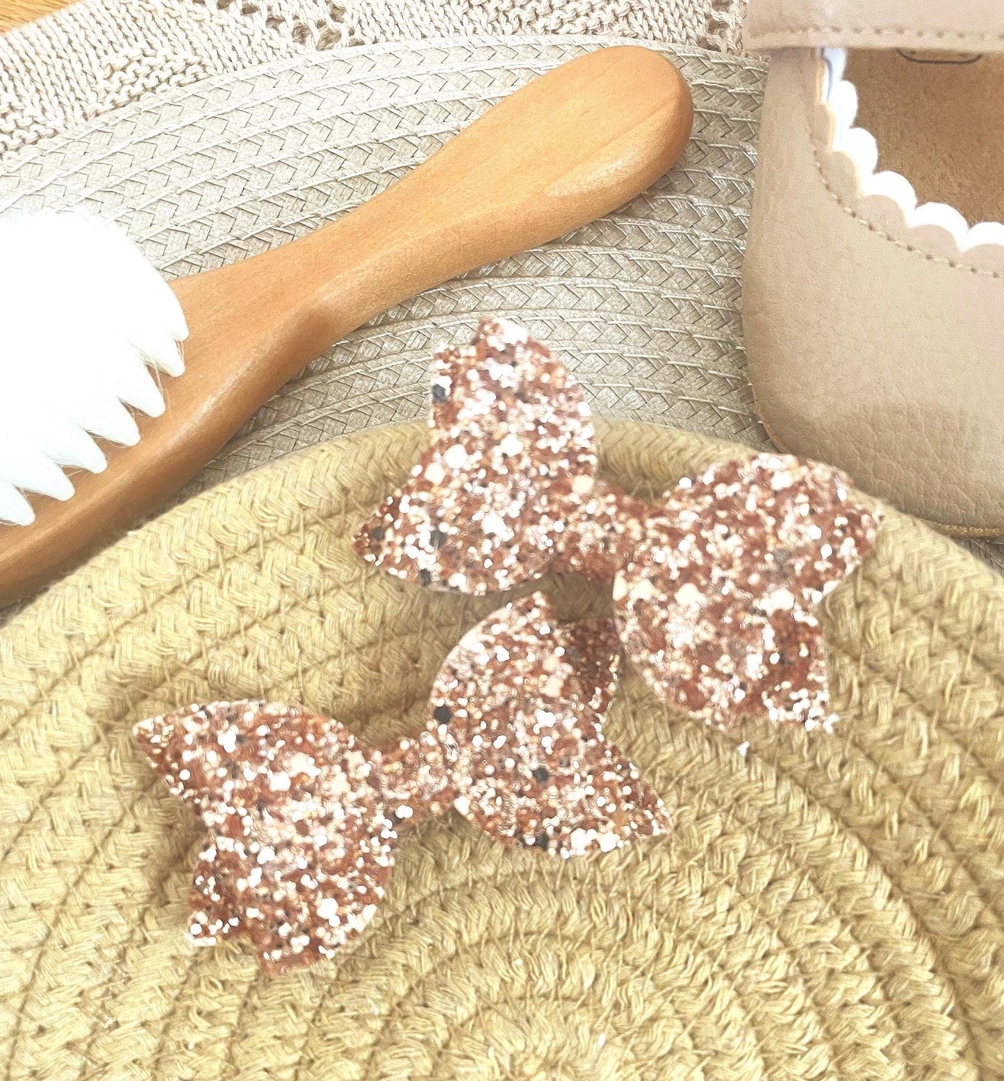 Rose Gold Bow Clips - Hair Clips - Pigtail Clips - Piggy Bow - Fringe Clips - Glitter Clips- Baby Bows - Hair Clips - Girls Hair Accessories