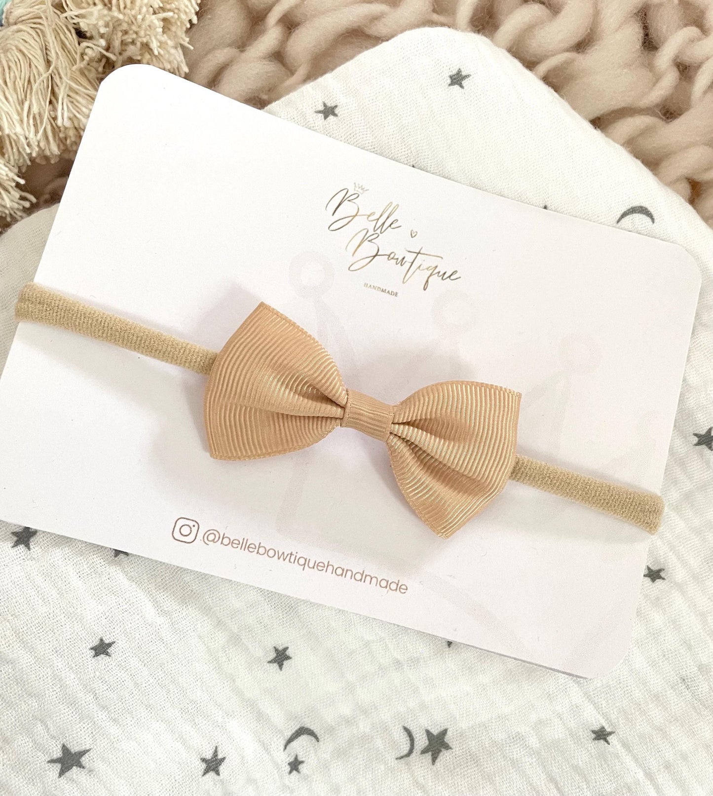 Beige Grosgrain ribbon headband nylon dainty headband baby headband baby girl headband basic neutral newborn headband