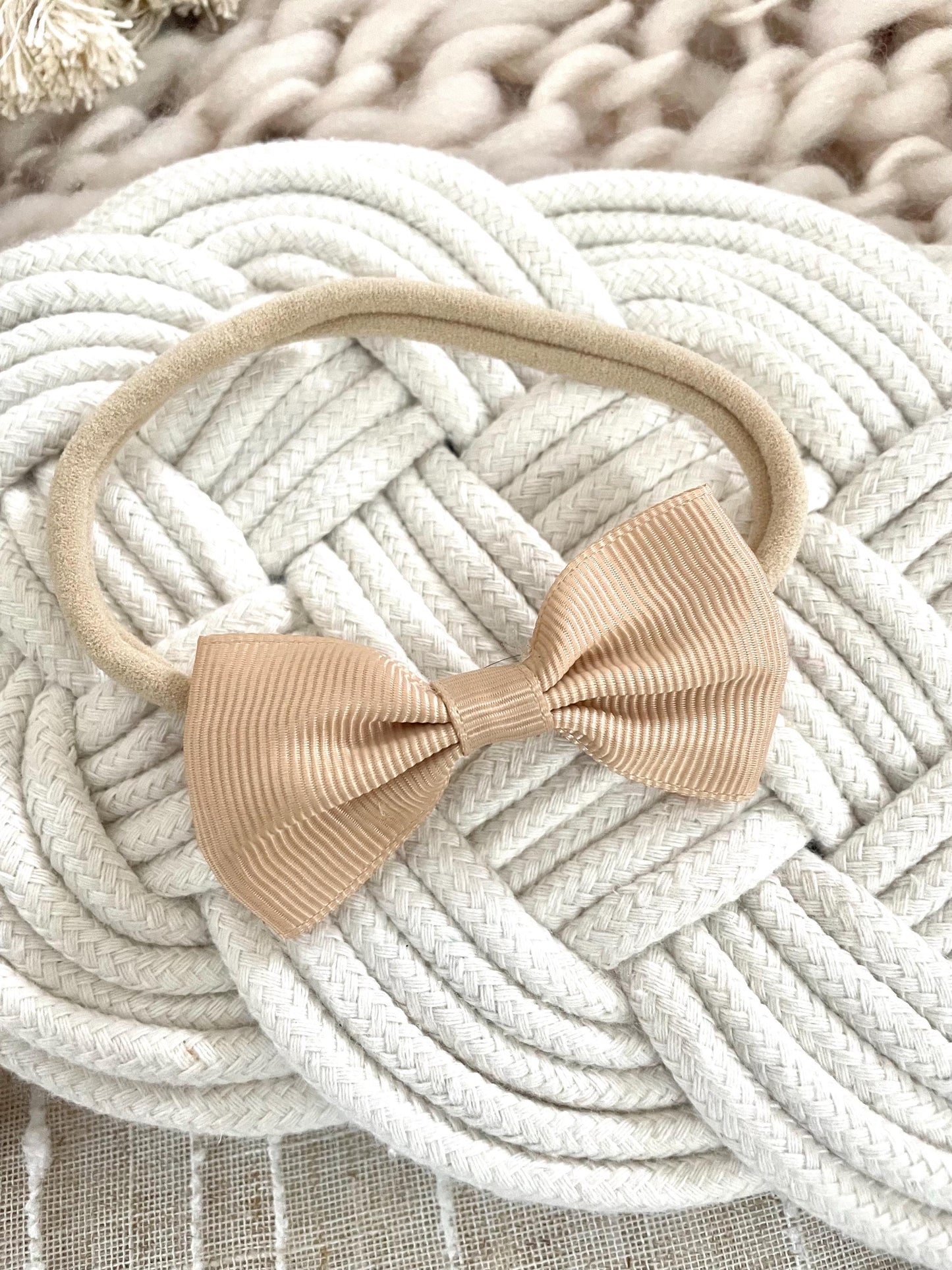 Beige Grosgrain ribbon headband nylon dainty headband baby headband baby girl headband basic neutral newborn headband