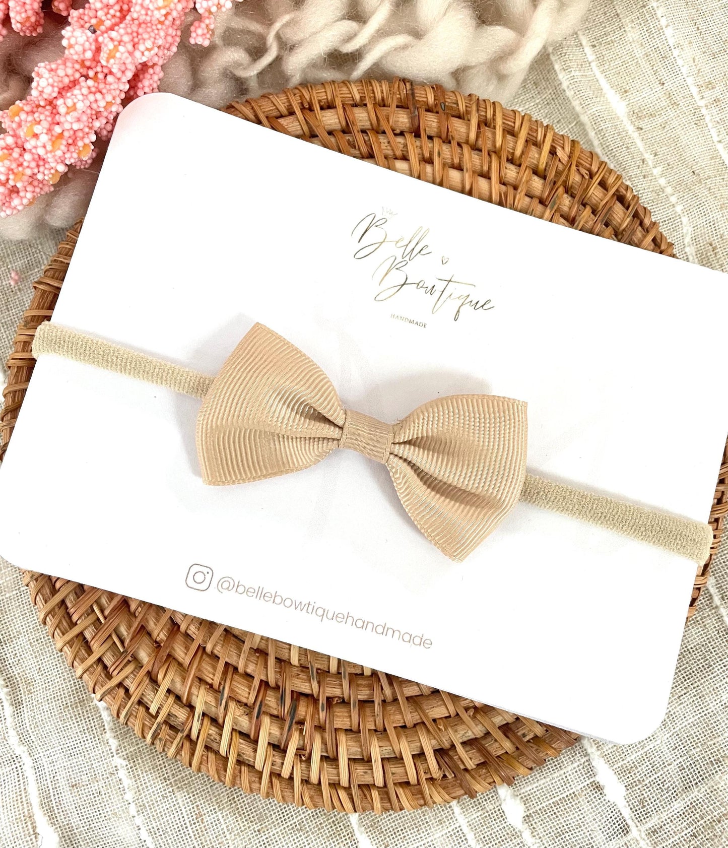 Beige Grosgrain ribbon headband nylon dainty headband baby headband baby girl headband basic neutral newborn headband