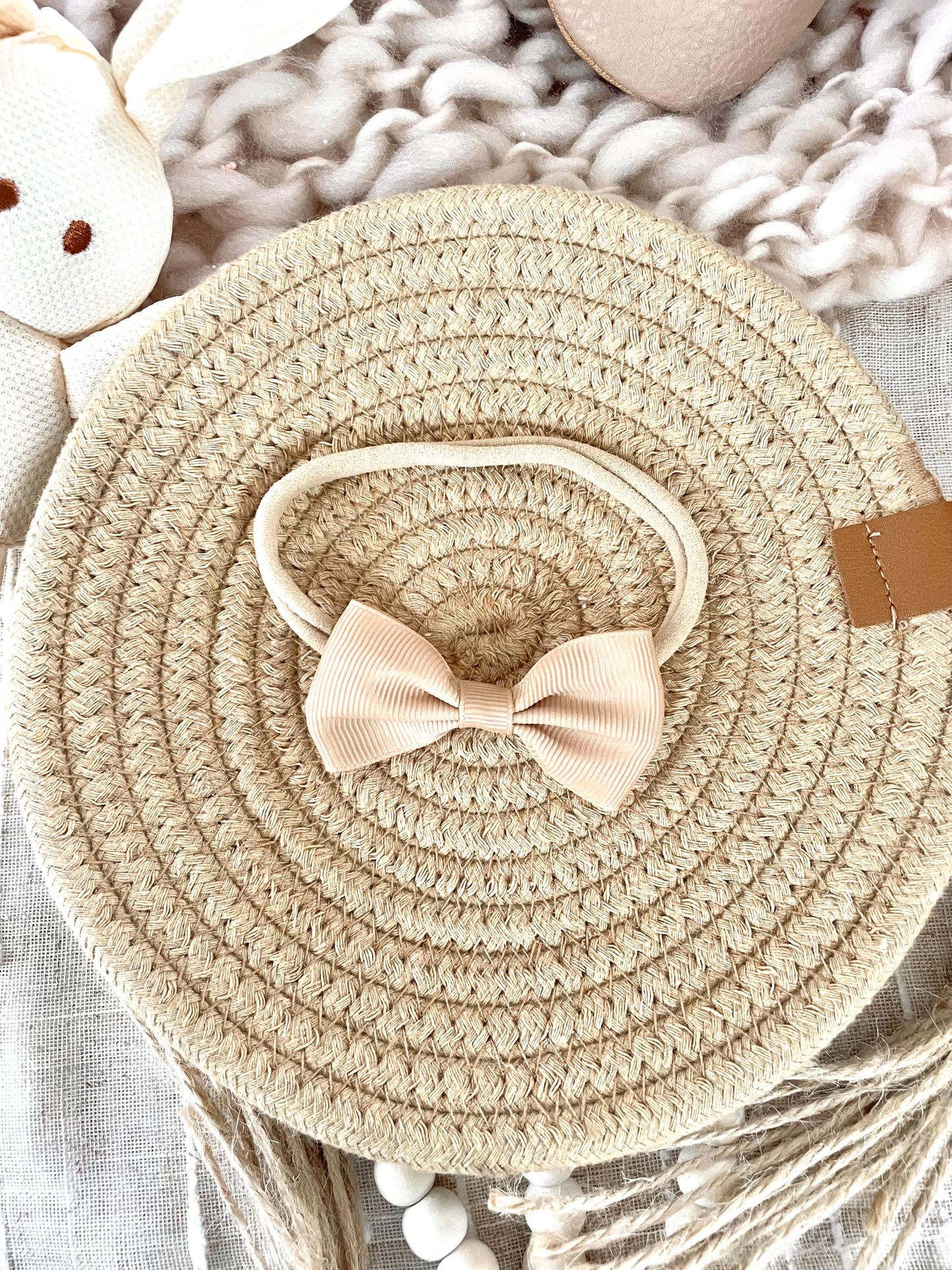 Beige Grosgrain ribbon headband nylon dainty headband baby headband baby girl headband basic neutral newborn headband
