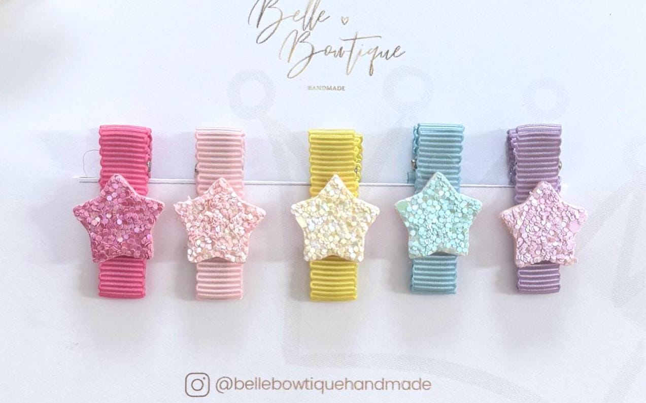 Rainbow Star Ribbon Fringe Clips Pack of 5- Small Clips - Mini Clips - Clip Pack - Baby Hair Clips - Toddler Hair Clips - Lined hair clip
