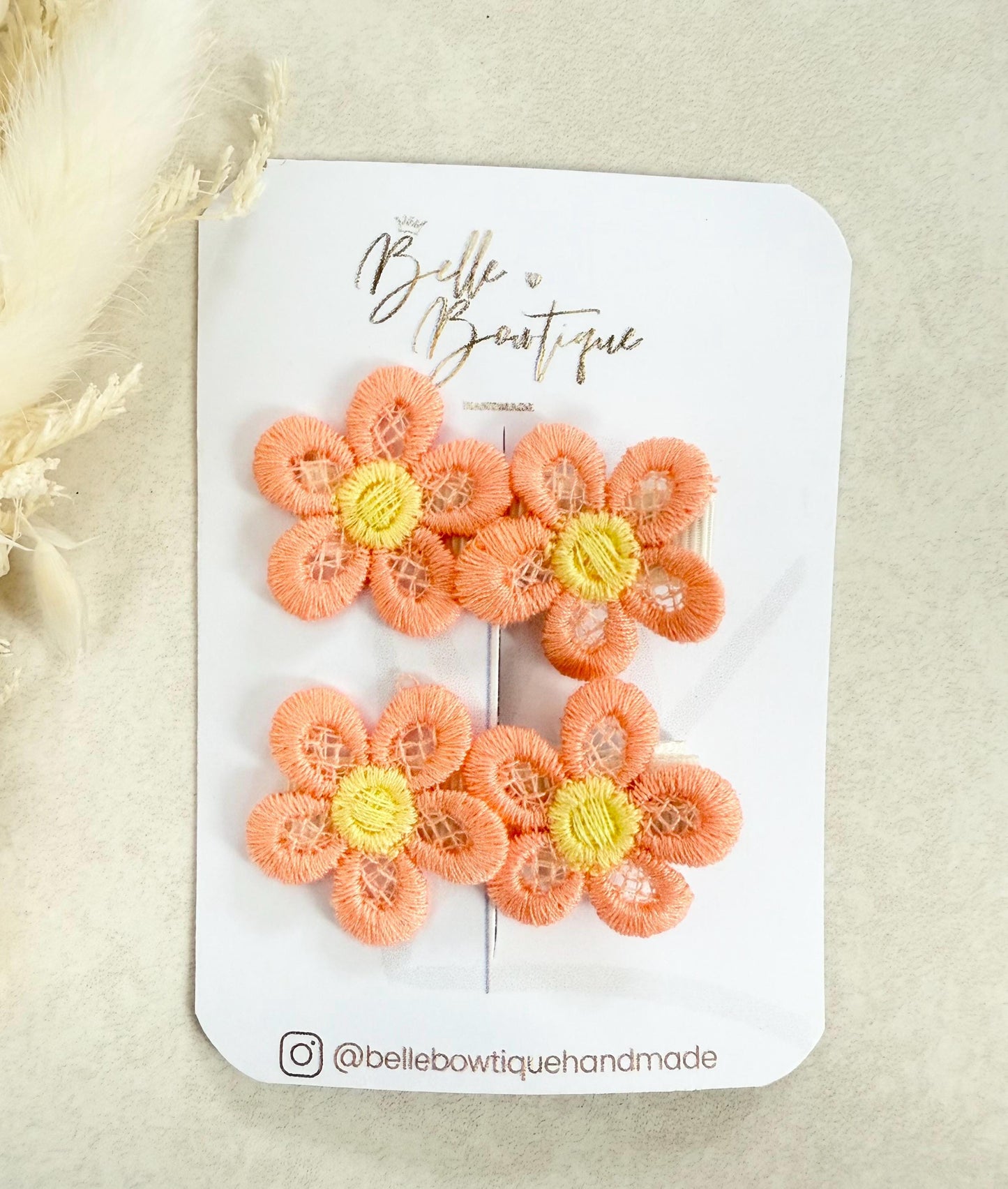 A pair of flower fringe lined clips - mini clips - Hair clips for girls - small clips - toddler hair clips - baby hair clips - fully lined