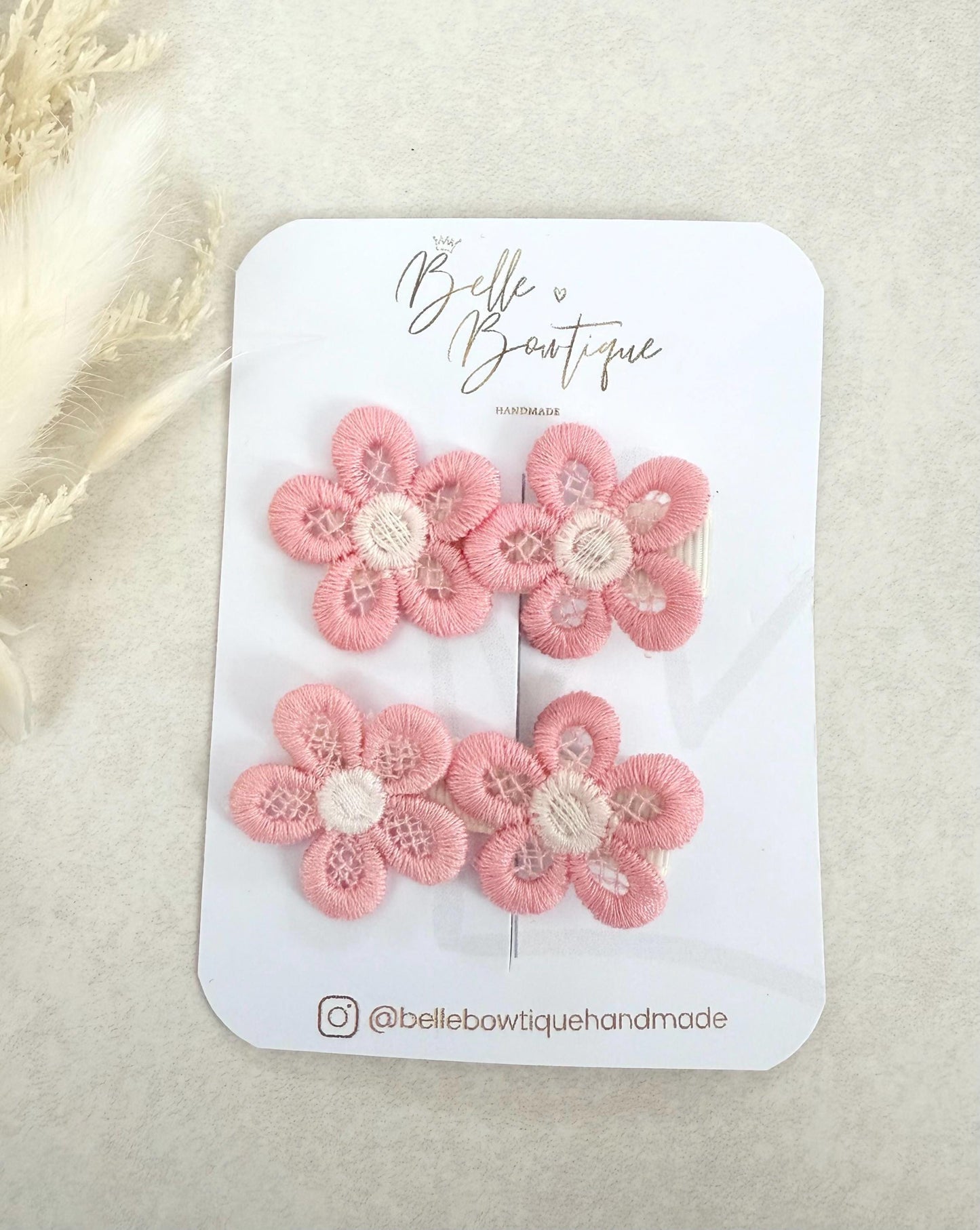 A pair of flower fringe lined clips - mini clips - Hair clips for girls - small clips - toddler hair clips - baby hair clips - fully lined