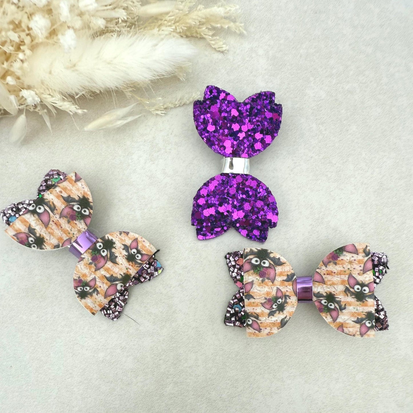 Halloween Bat Purple Mini Bow Hair Clips – Small Clips for Babies, Toddlers, and Girls