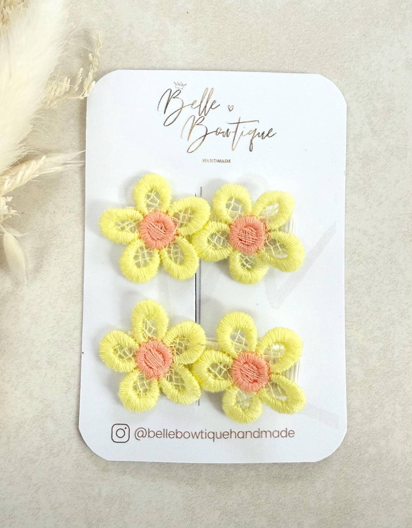 A pair of flower fringe lined clips - mini clips - Hair clips for girls - small clips - toddler hair clips - baby hair clips - fully lined