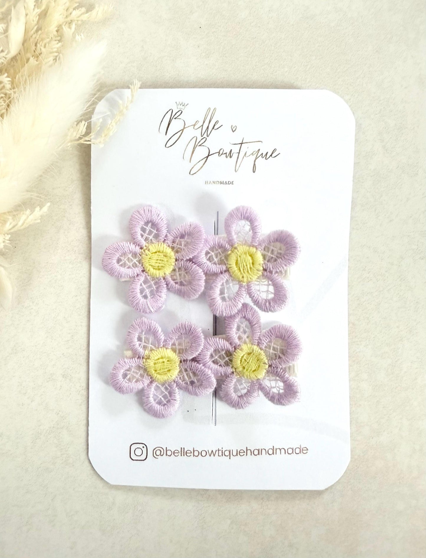 A pair of flower fringe lined clips - mini clips - Hair clips for girls - small clips - toddler hair clips - baby hair clips - fully lined