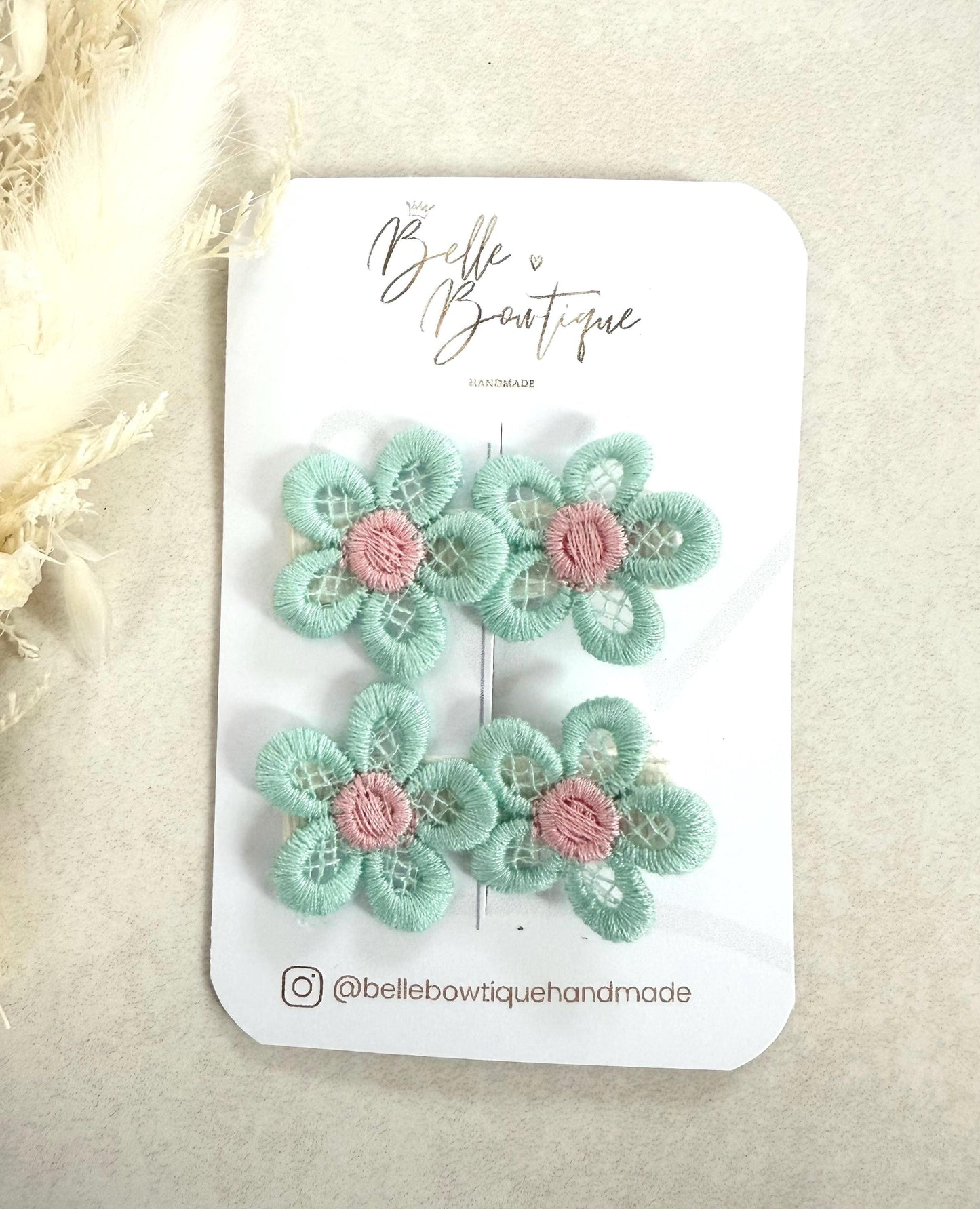 A pair of flower fringe lined clips - mini clips - Hair clips for girls - small clips - toddler hair clips - baby hair clips - fully lined