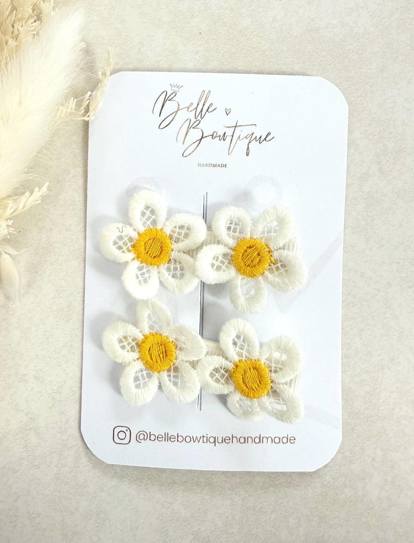 A pair of flower fringe lined clips - mini clips - Hair clips for girls - small clips - toddler hair clips - baby hair clips - fully lined