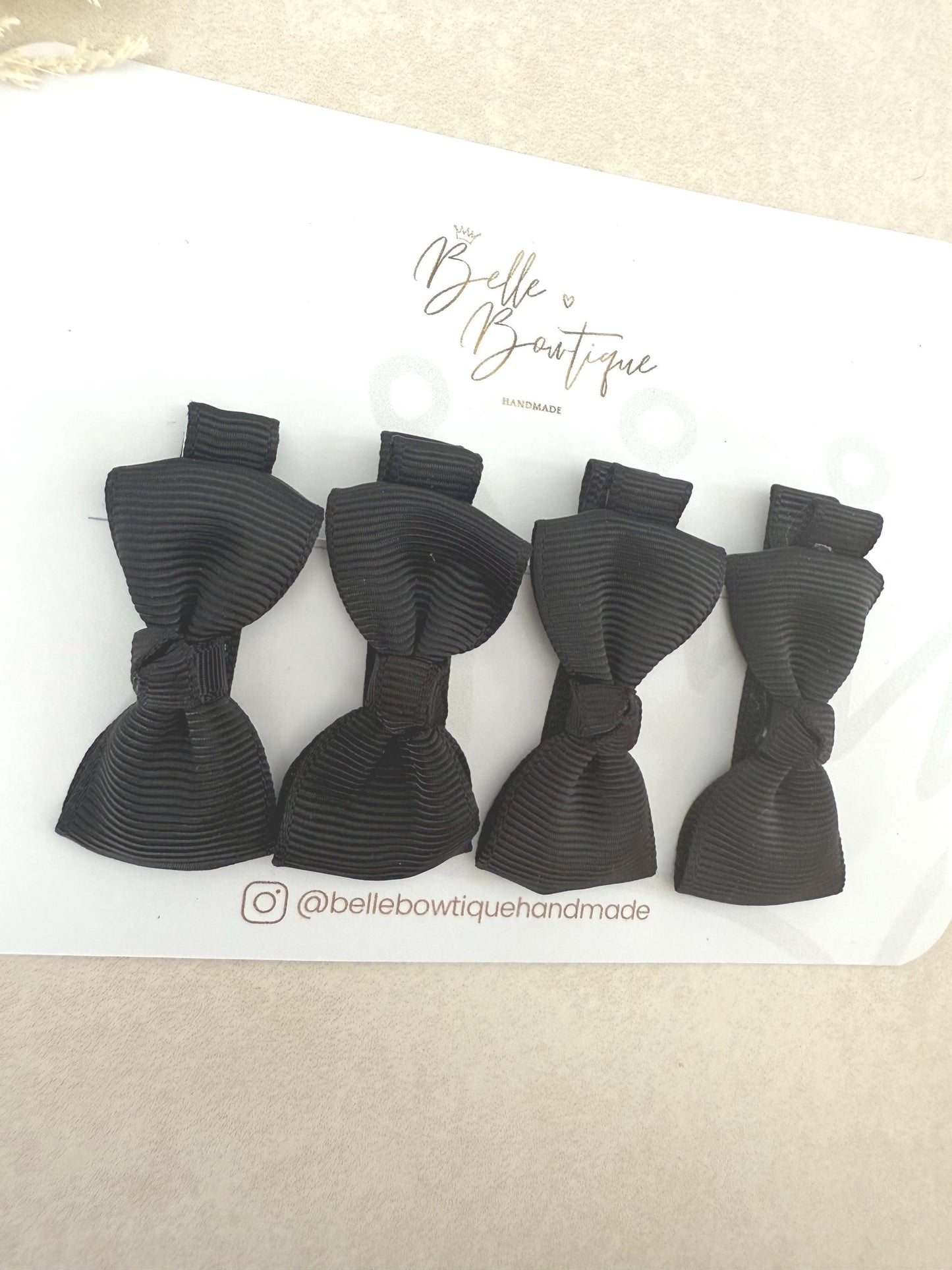 Fully Lined ribbon fringe clips pack of 4 Black 2 Pairs small bow clips - mini clips - Clip pack - toddler knot clip small - baby hair clips