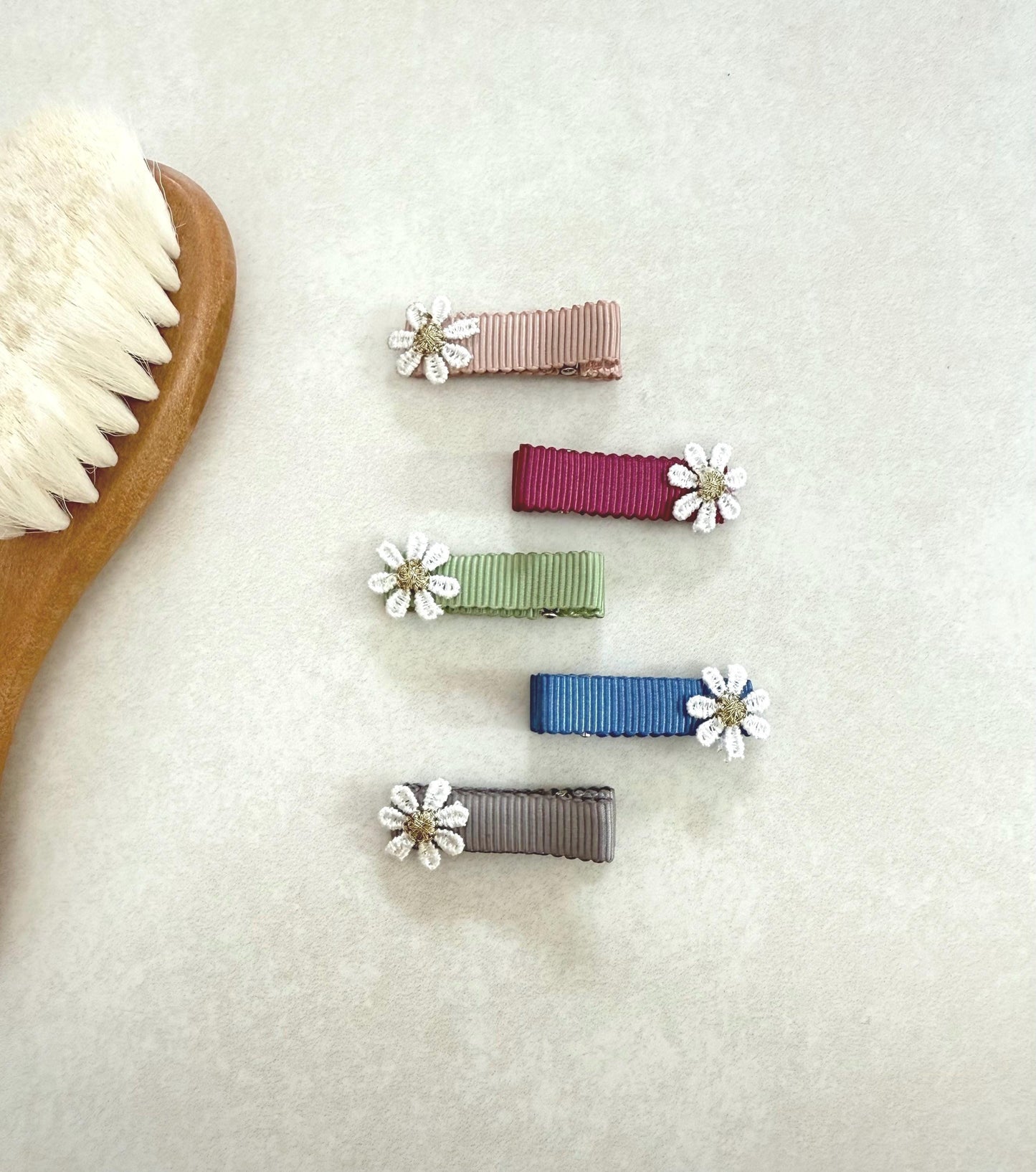 Fully Lined Flower Ribbon Fringe Clips, Small Soft Clips, Mini Fringe Clips for Toddlers and Babies , Small Hair Clips, Clip pack of 5