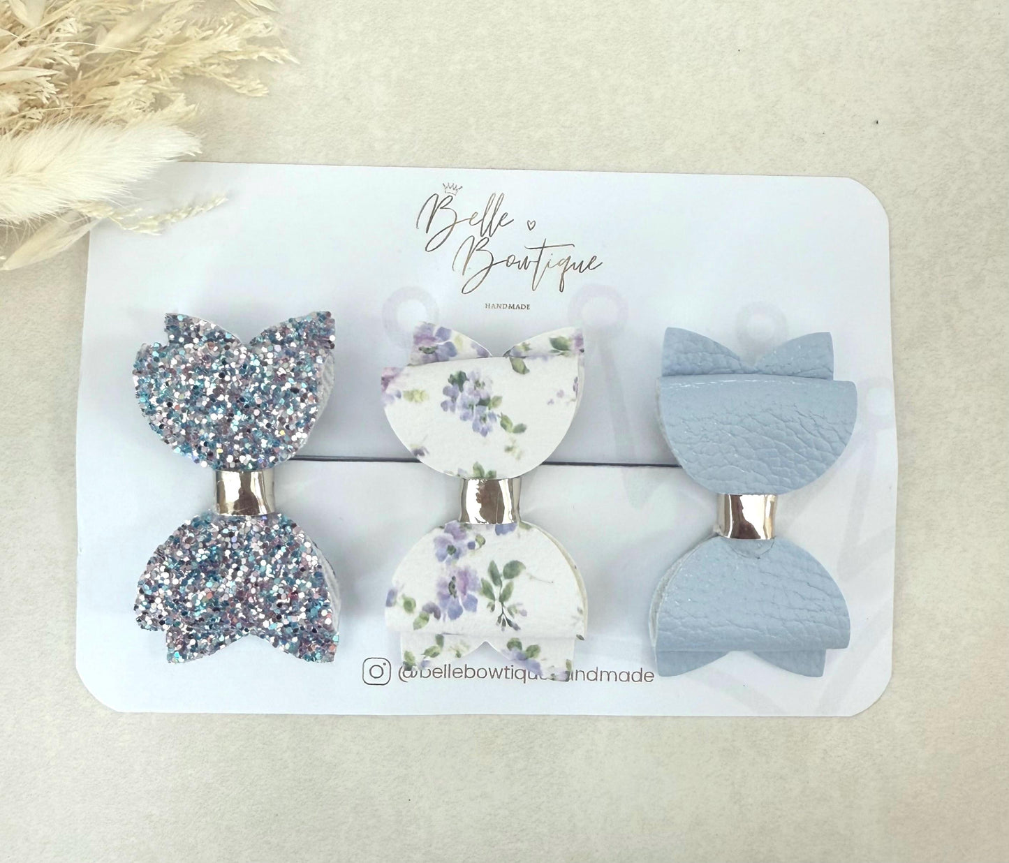 Girls Hair Clip Barrette Fringe Bow Clips Mint Floral Dusky Blue Small Bow- Mini Clip