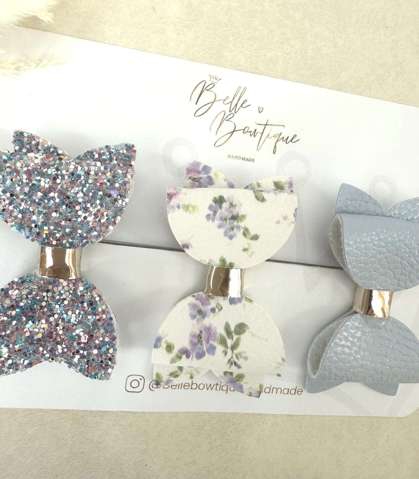 Girls Hair Clip Barrette Fringe Bow Clips Mint Floral Dusky Blue Small Bow- Mini Clip