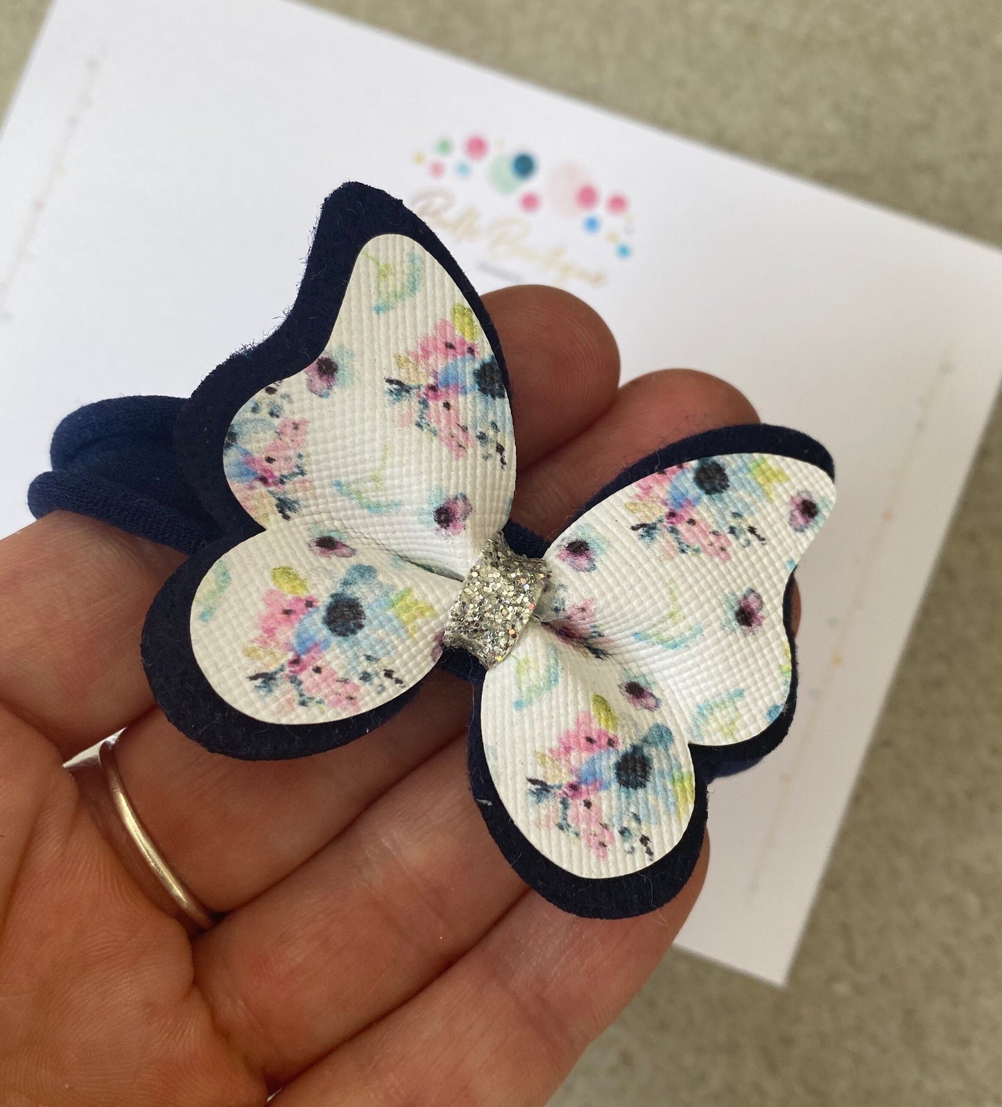 Navy butterfly babies headband girls headband white soft nylon headband bow gift flowers