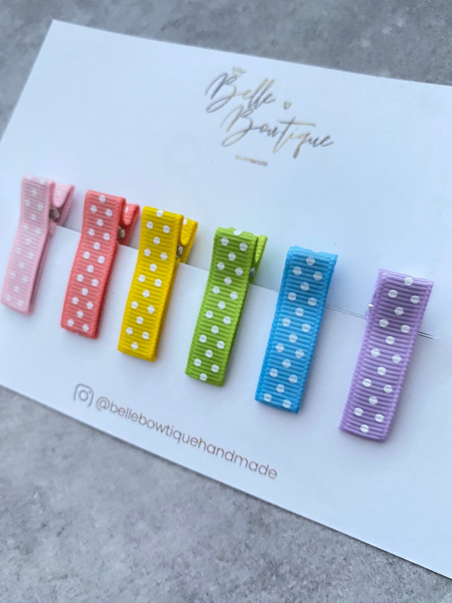 Polka Dot Rainbow ribbon fringe clips pack of 6