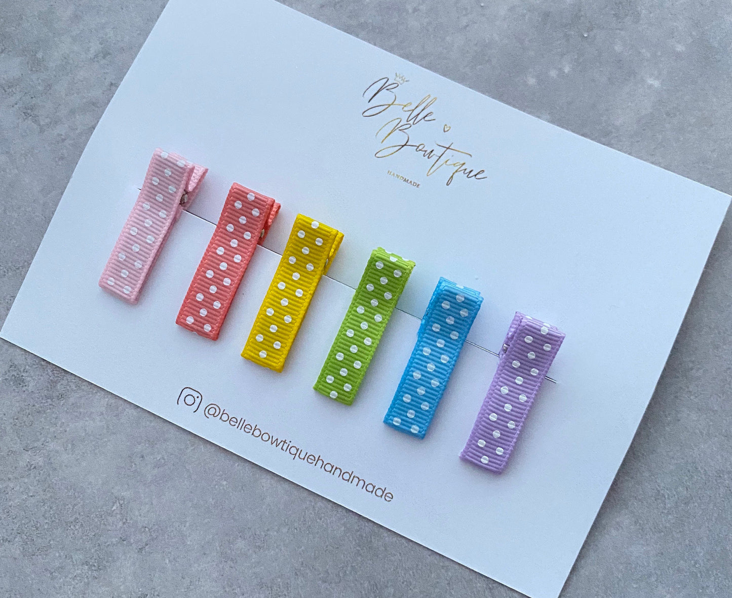 Polka Dot Rainbow ribbon fringe clips pack of 6