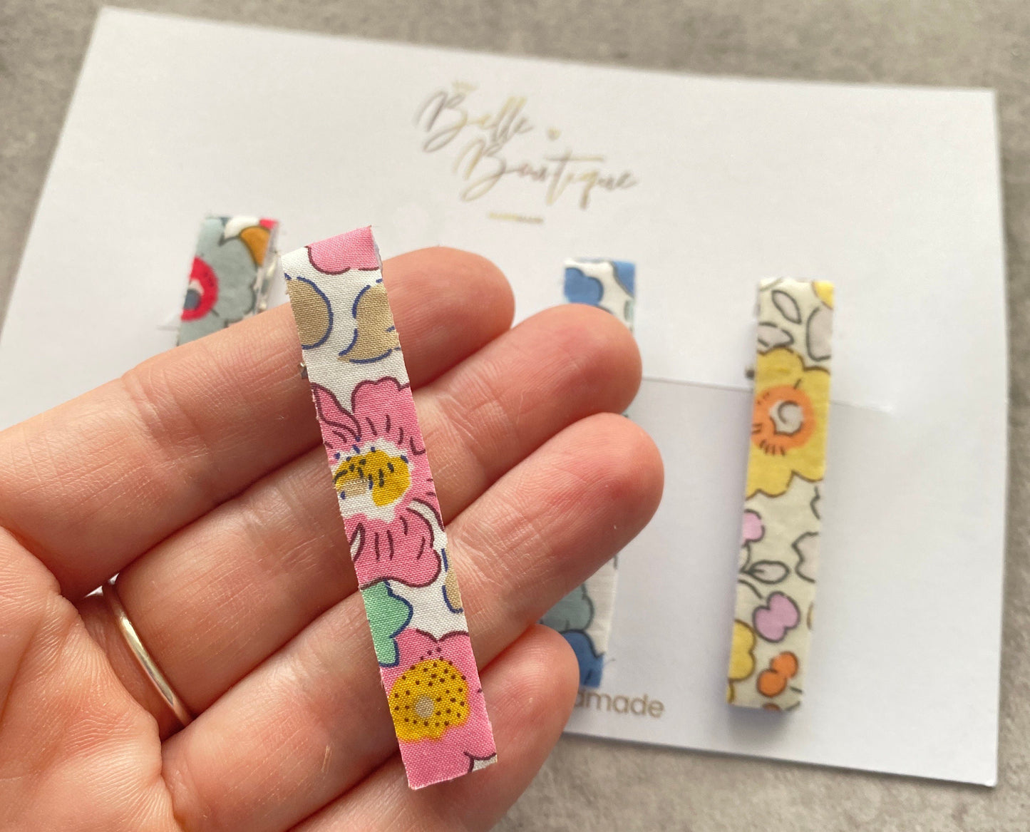 Liberty Collection | Pack of 4 Liberty of London Hair Fringe Clips | Floral Clips for girls |Handmade hair clips | Pinks | Betsy Tana Fabric
