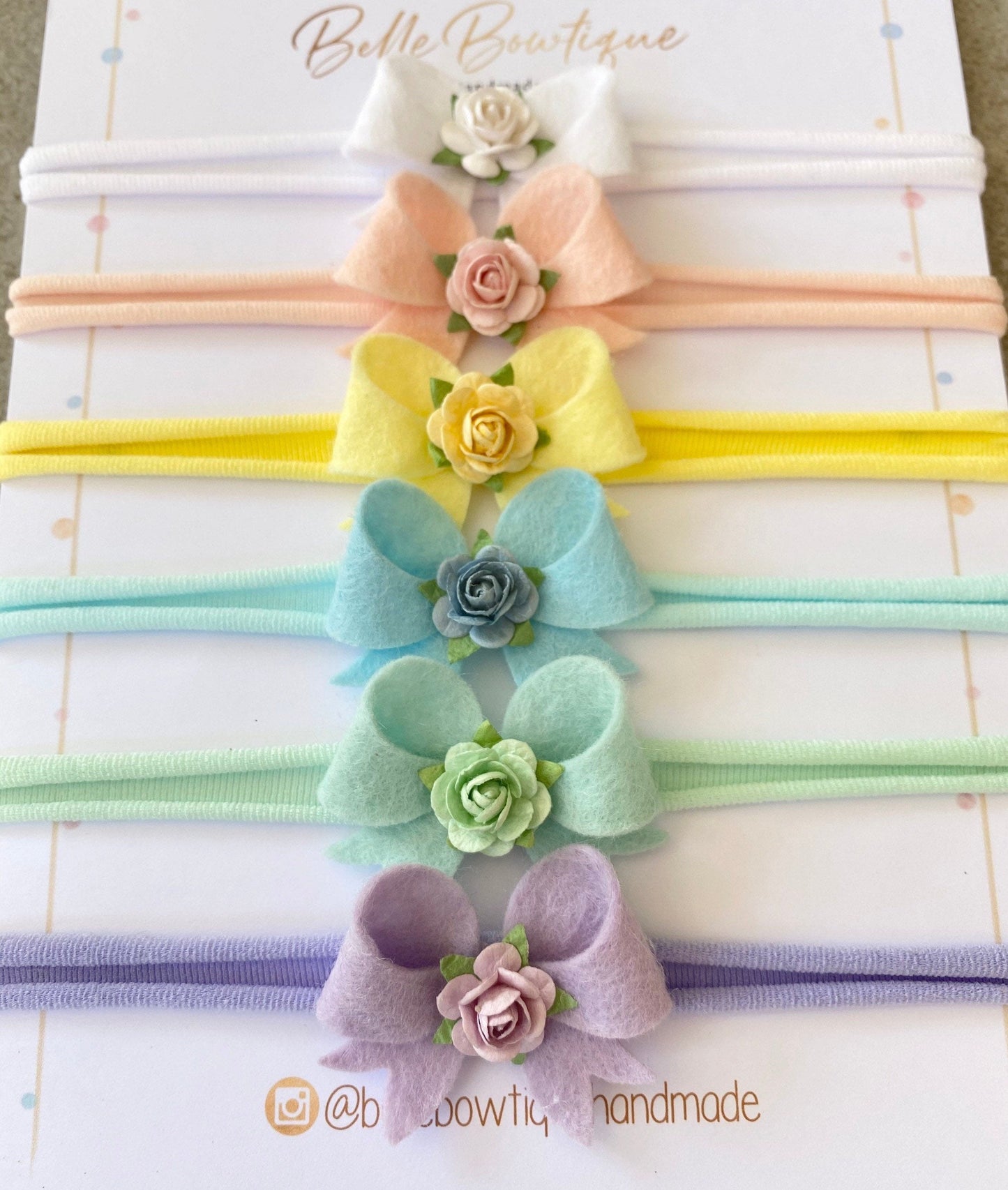 Felt Bow with Flower - Set of 6 headbands