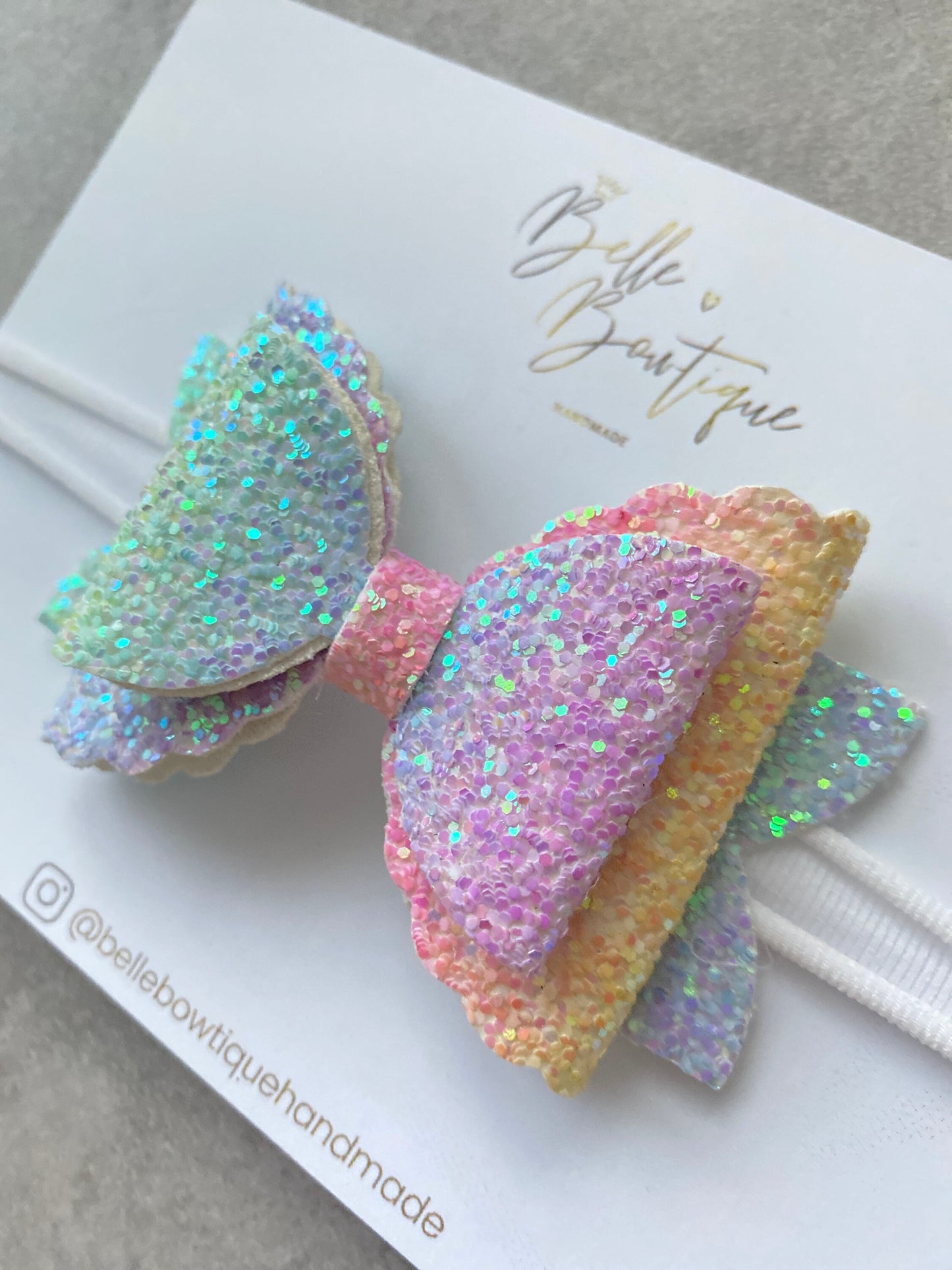 Rainbow Glitter Bow Headband