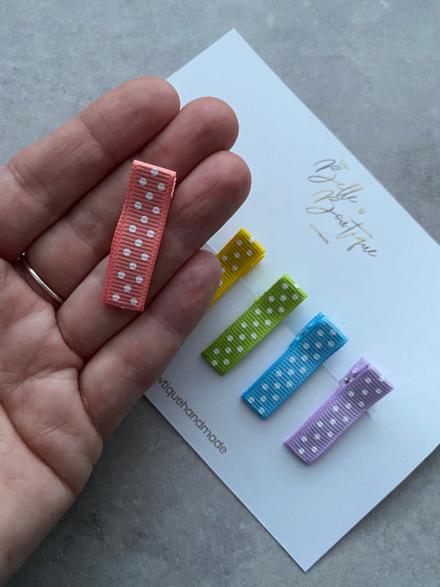 Polka Dot Rainbow ribbon fringe clips pack of 6