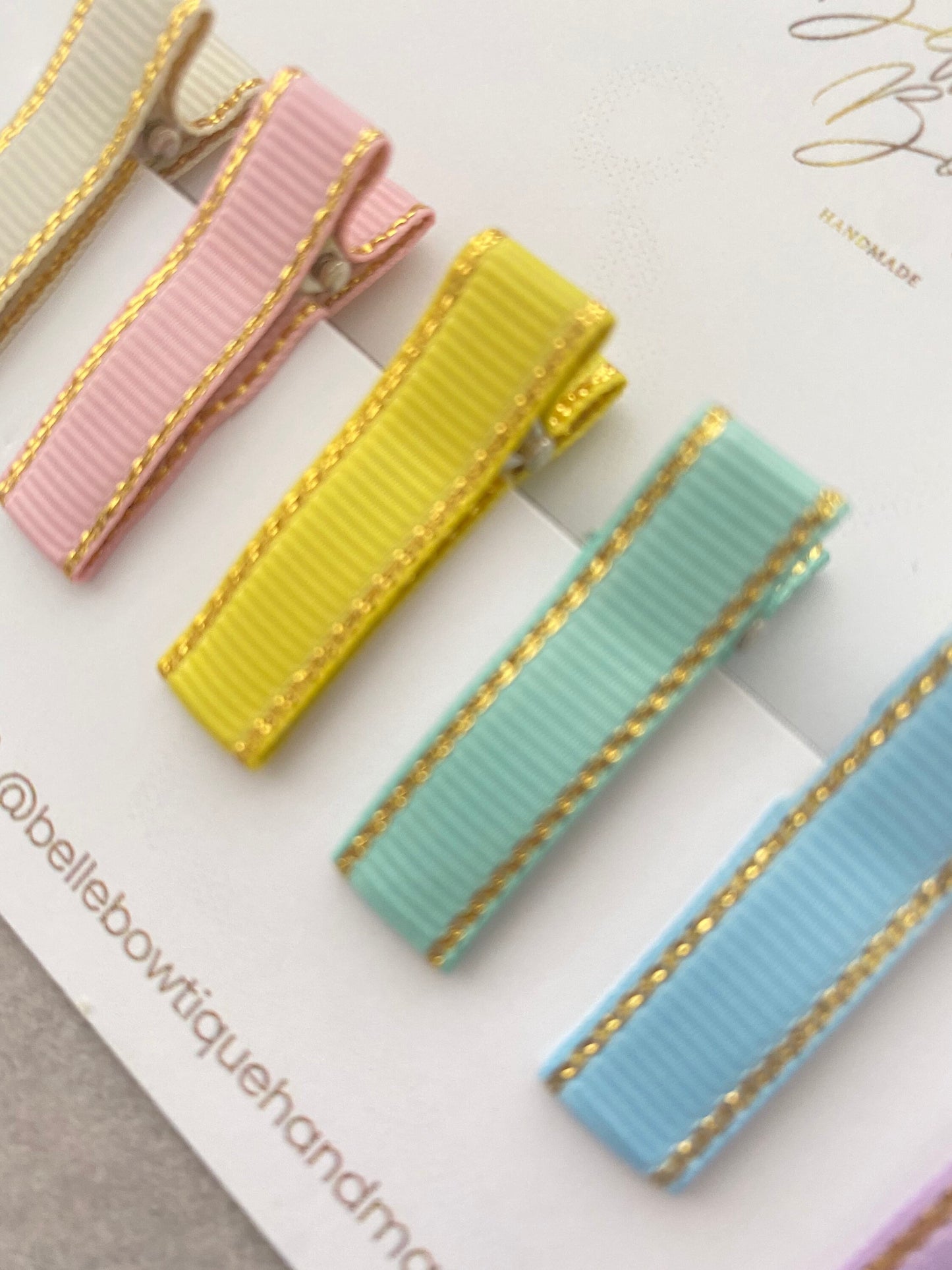 Rainbow ribbon fringe clips 6 with Gold Trim