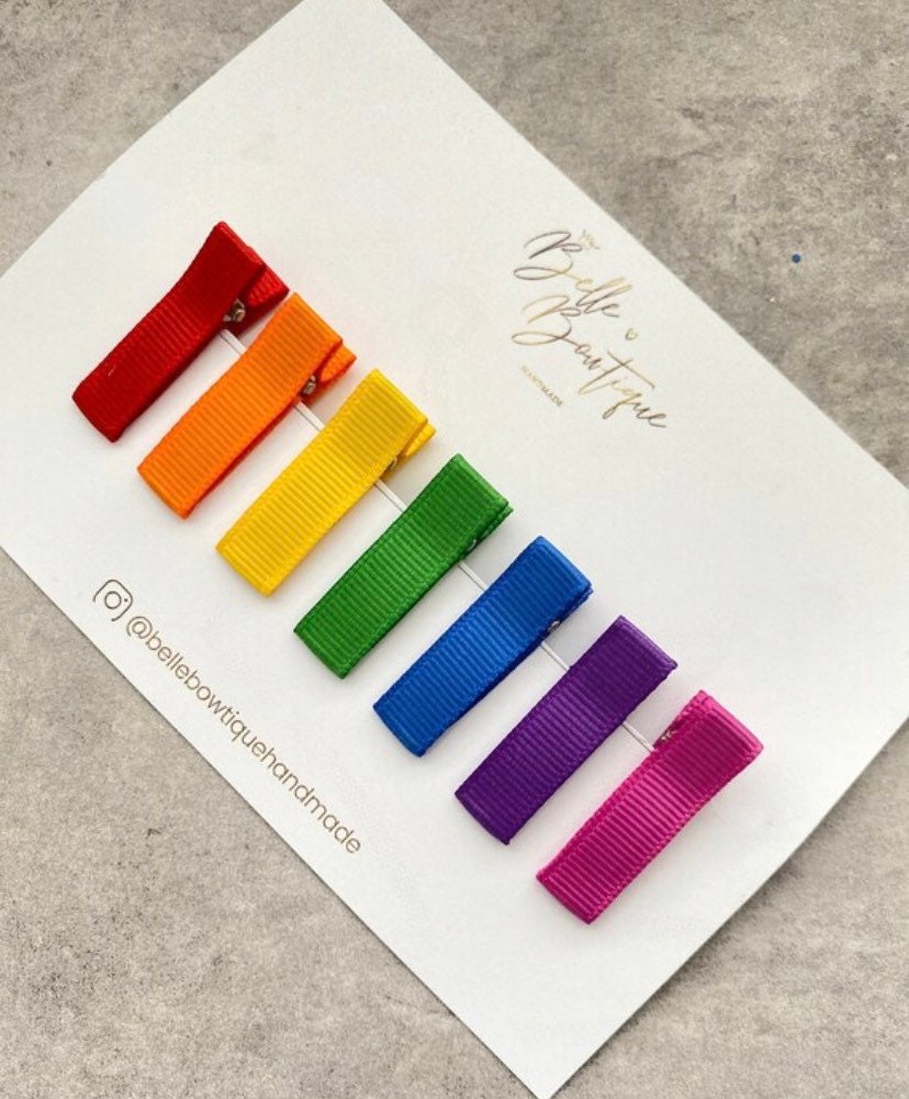 Rainbow ribbon fringe clips pack of 7 - toddler clips - baby hair clips - small ribbon clips